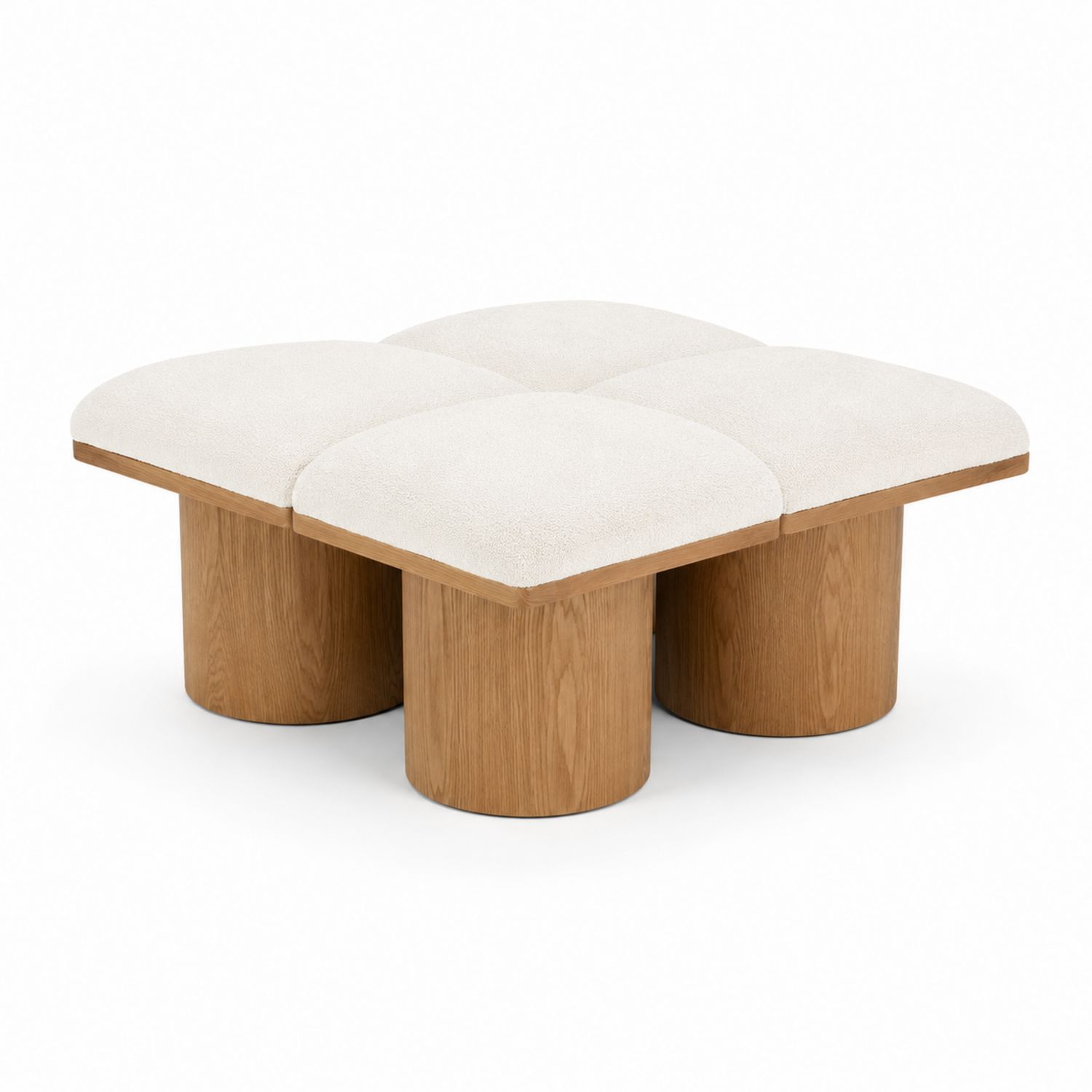 Quadratische Sitzbank aus Eiche und hellem Polyesterpolster 80x80x40cm