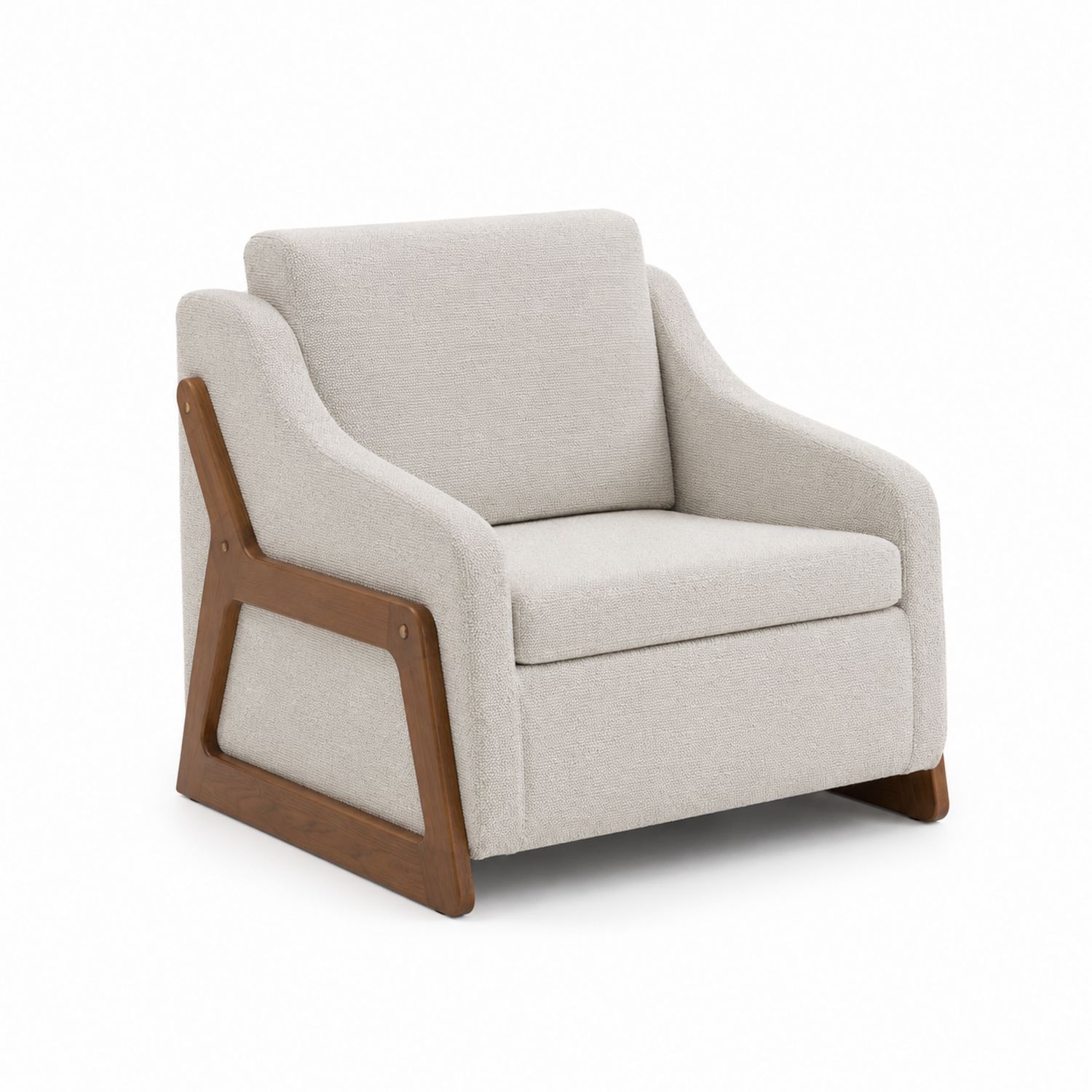 Sessel mit Holzrahmen und Polyesterstoff in Beige