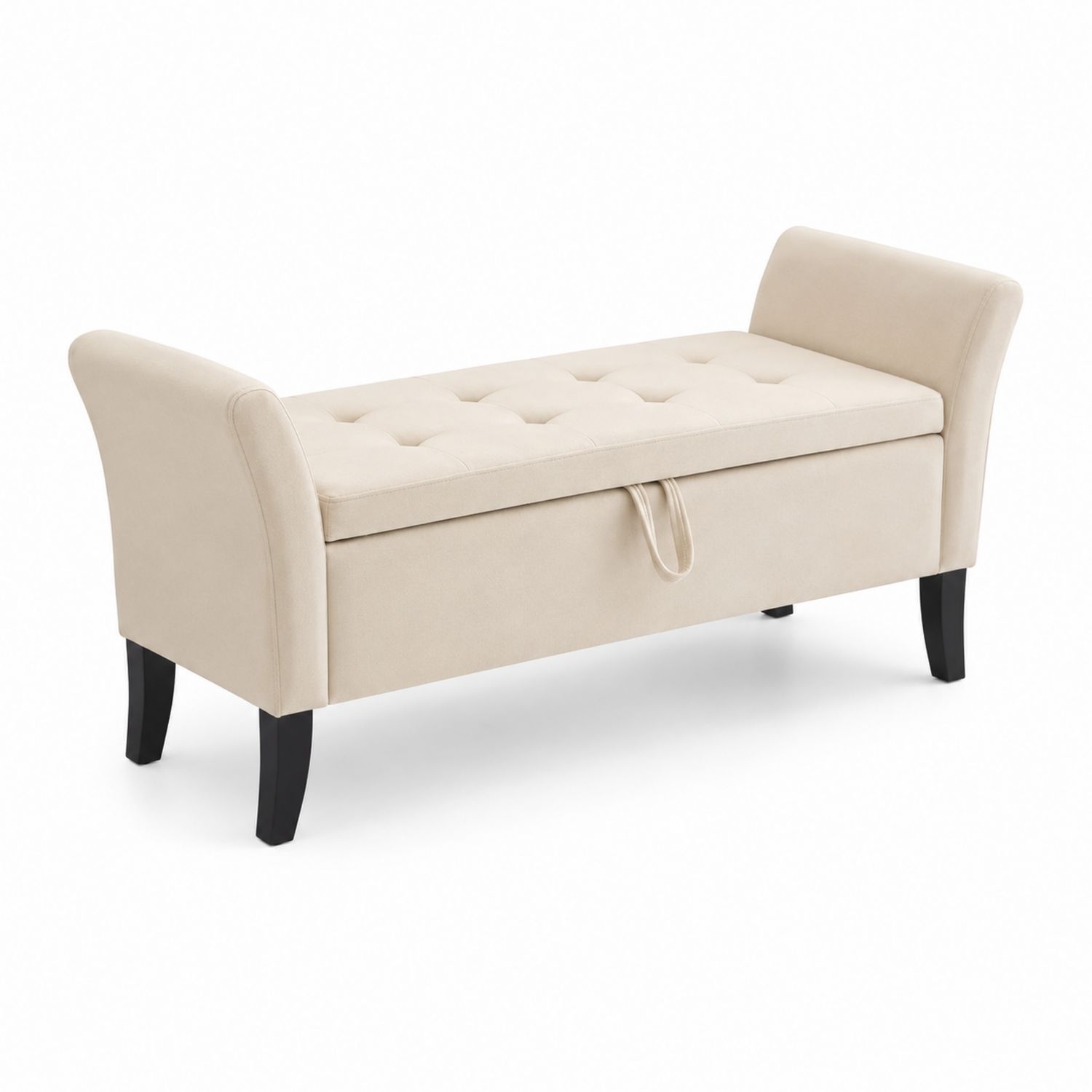 Beige Polsterbank mit Stauraum und Holzbeinen 120cm