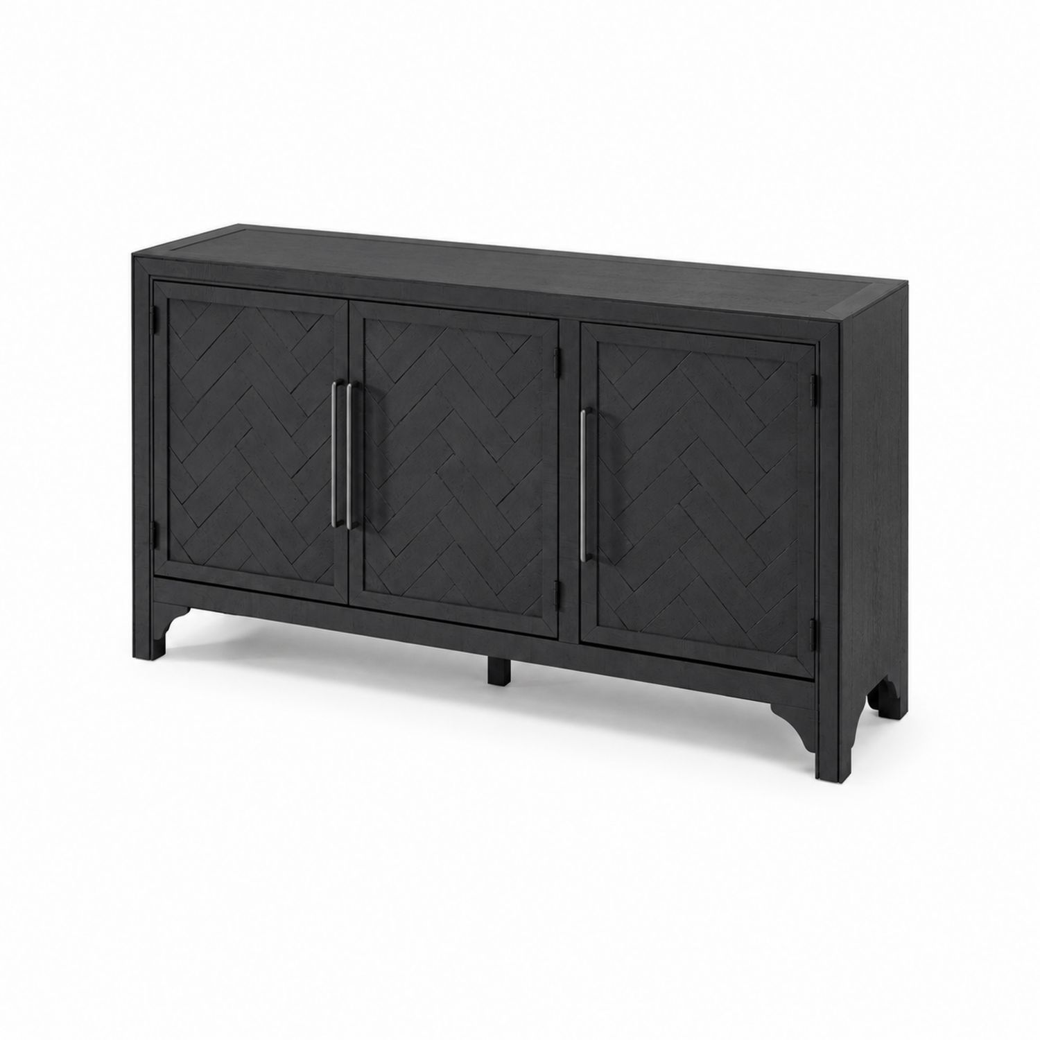 Schwarzes Sideboard aus Massivholz mit Metallgriffen