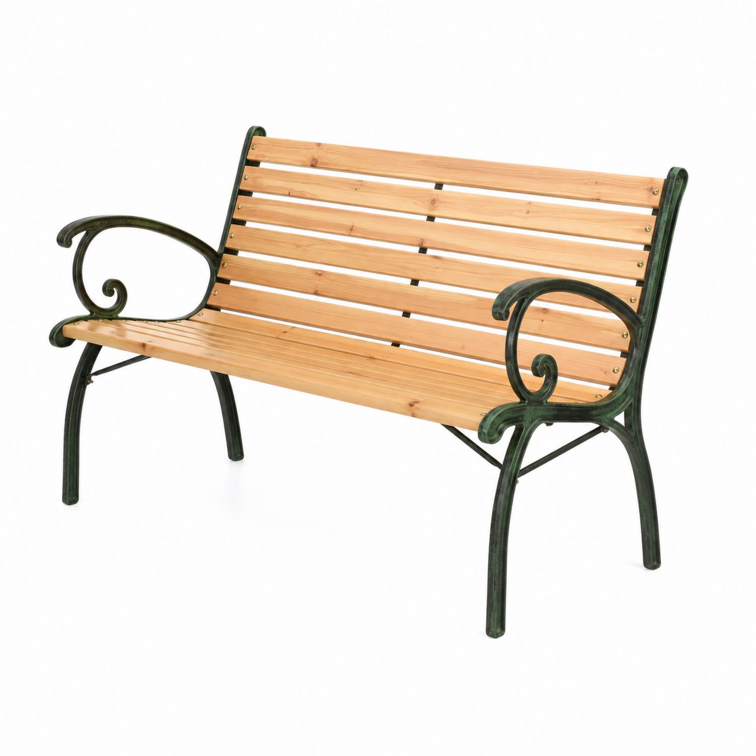 Gartenbank Stahlrahmen Kiefernholz 120x59x80 cm Natur Grün