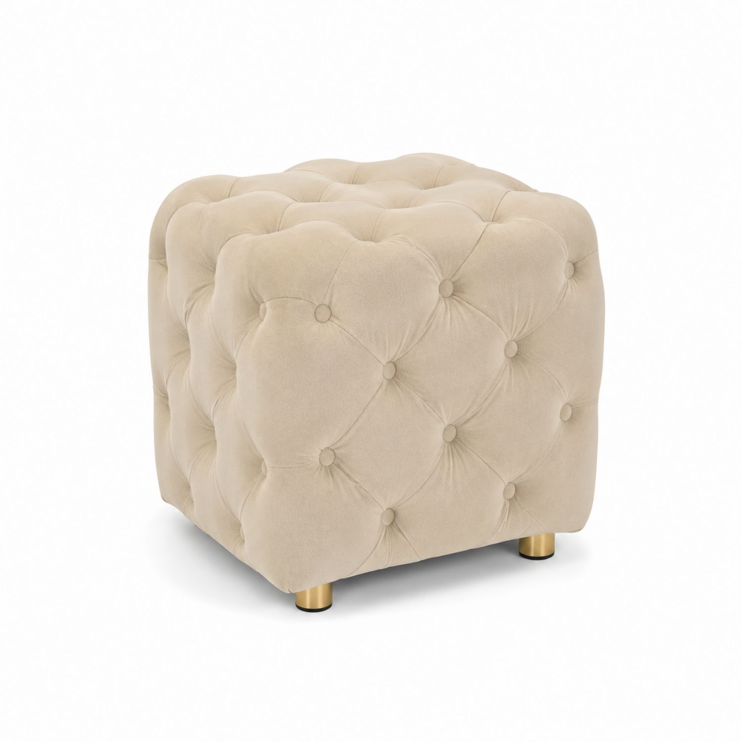 Samt Hocker mit Metallbeinen Beige