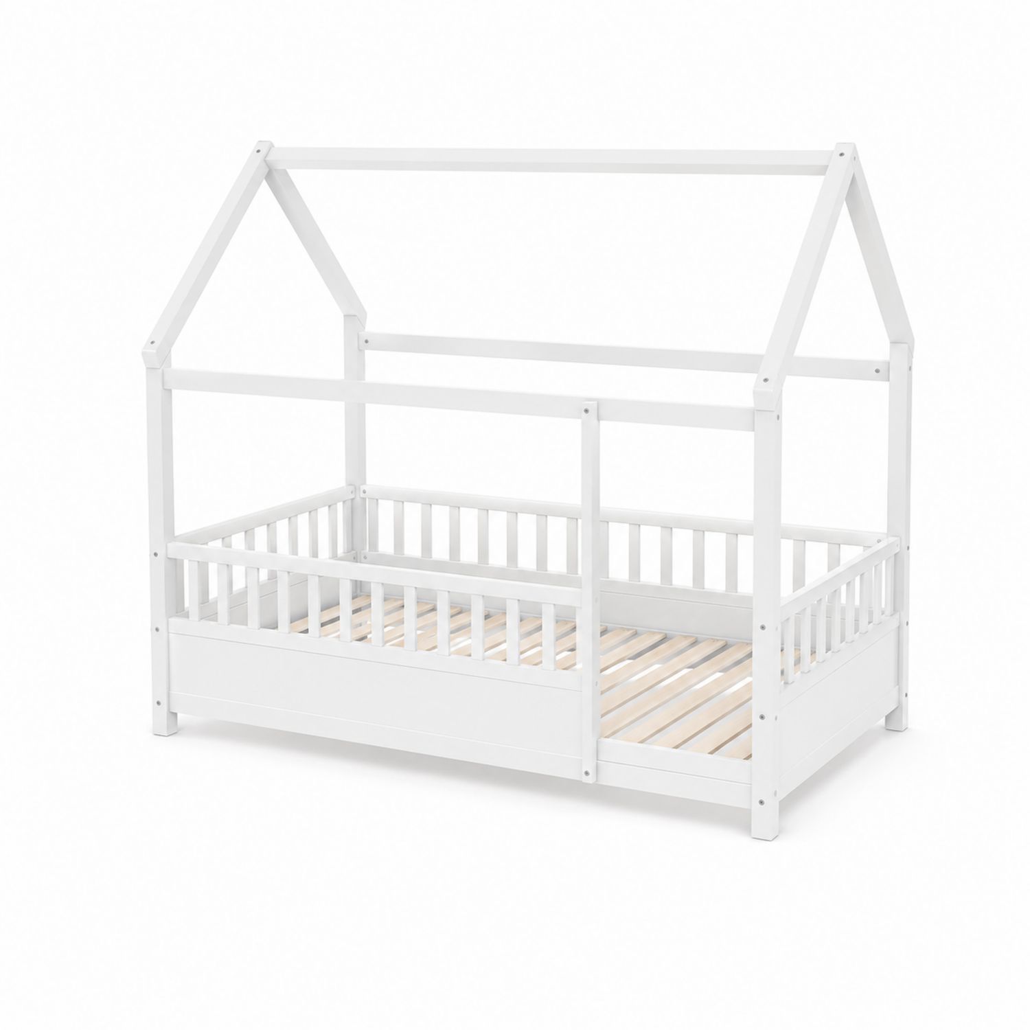 Kinderbett Hausbett mit Gitter Kiefernholz Weiß