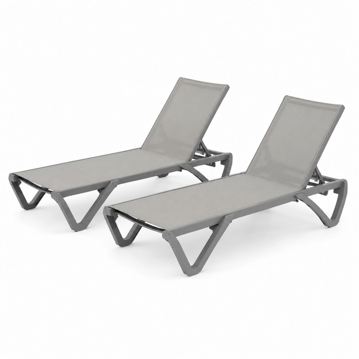 2er Set Sonnenliegen aus Aluminium und Textilene, Grau