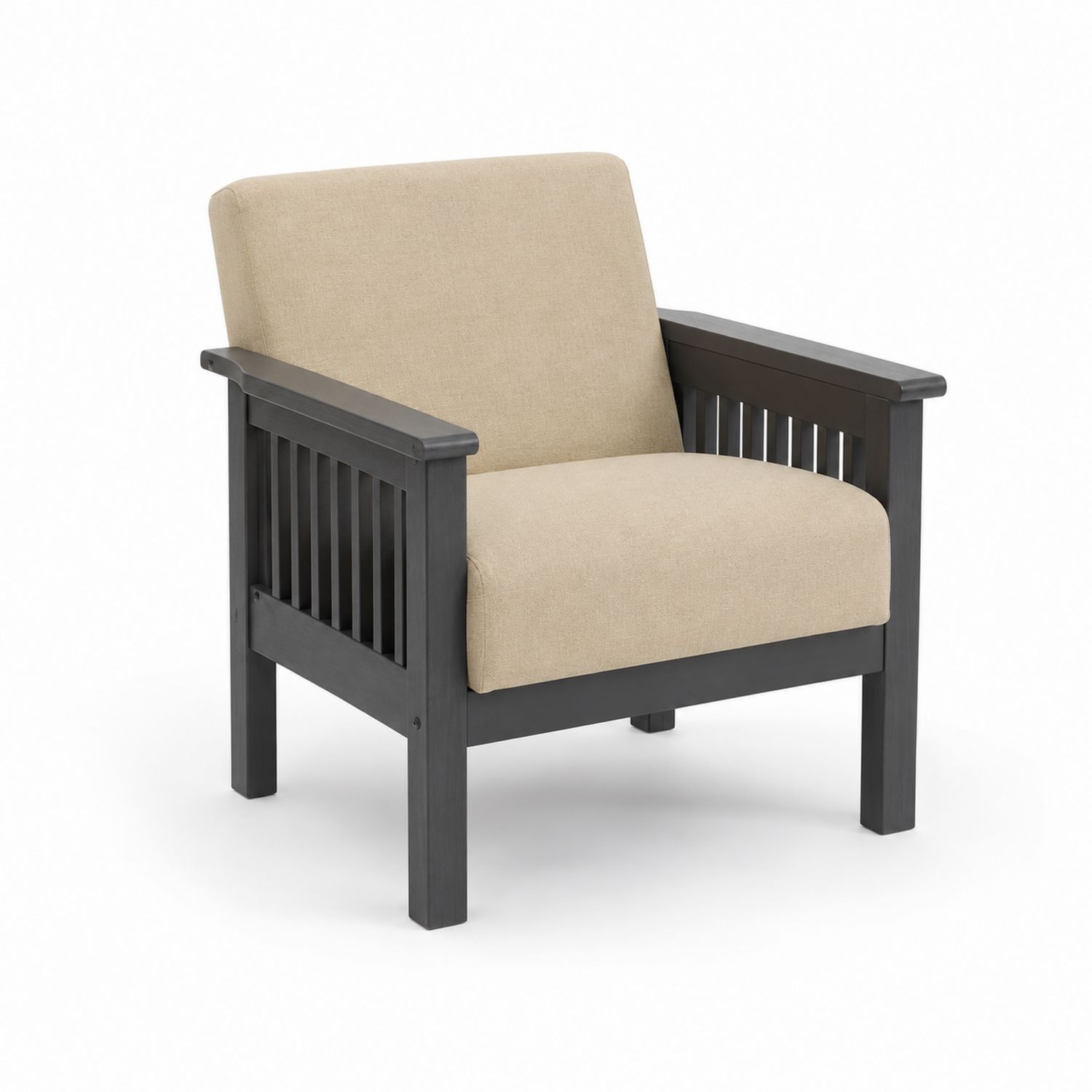Holzsessel mit Leinenpolsterung Dunkelgrau/Beige