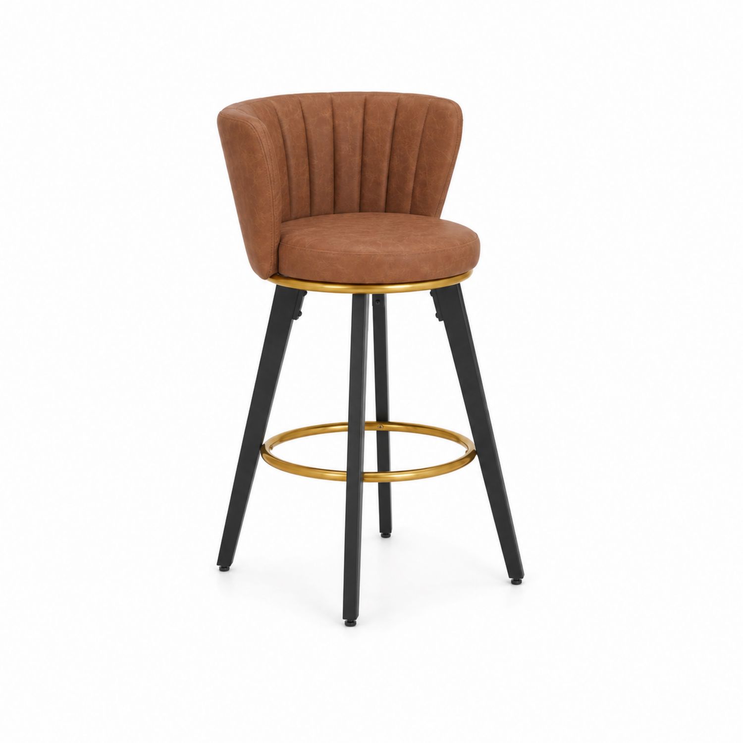 Barhocker Drehbar PU-Leder Braun Gold Metallrahmen