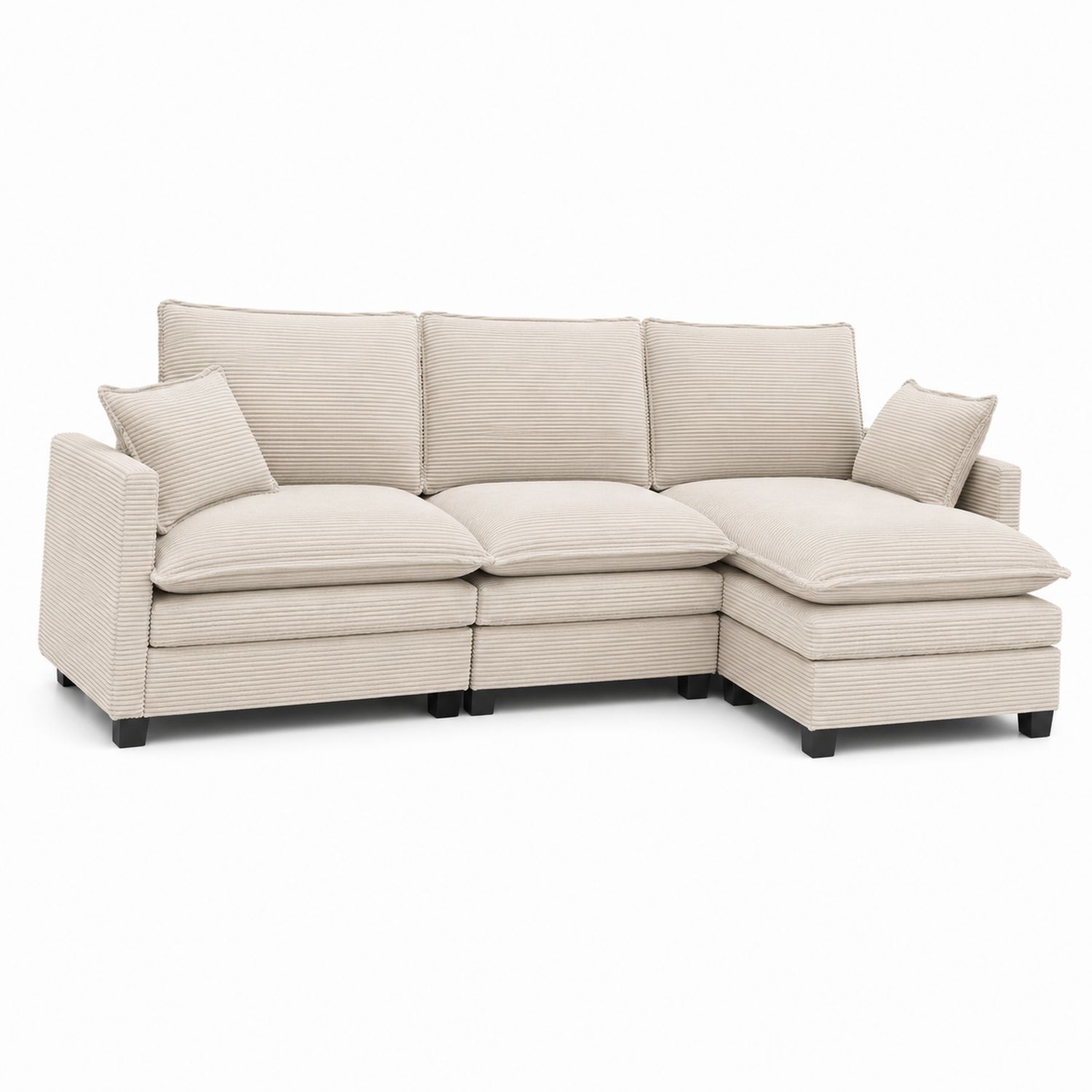 Ecksofa aus Cordstoff, Beige, 3-Sitzer, 280x160x85 cm