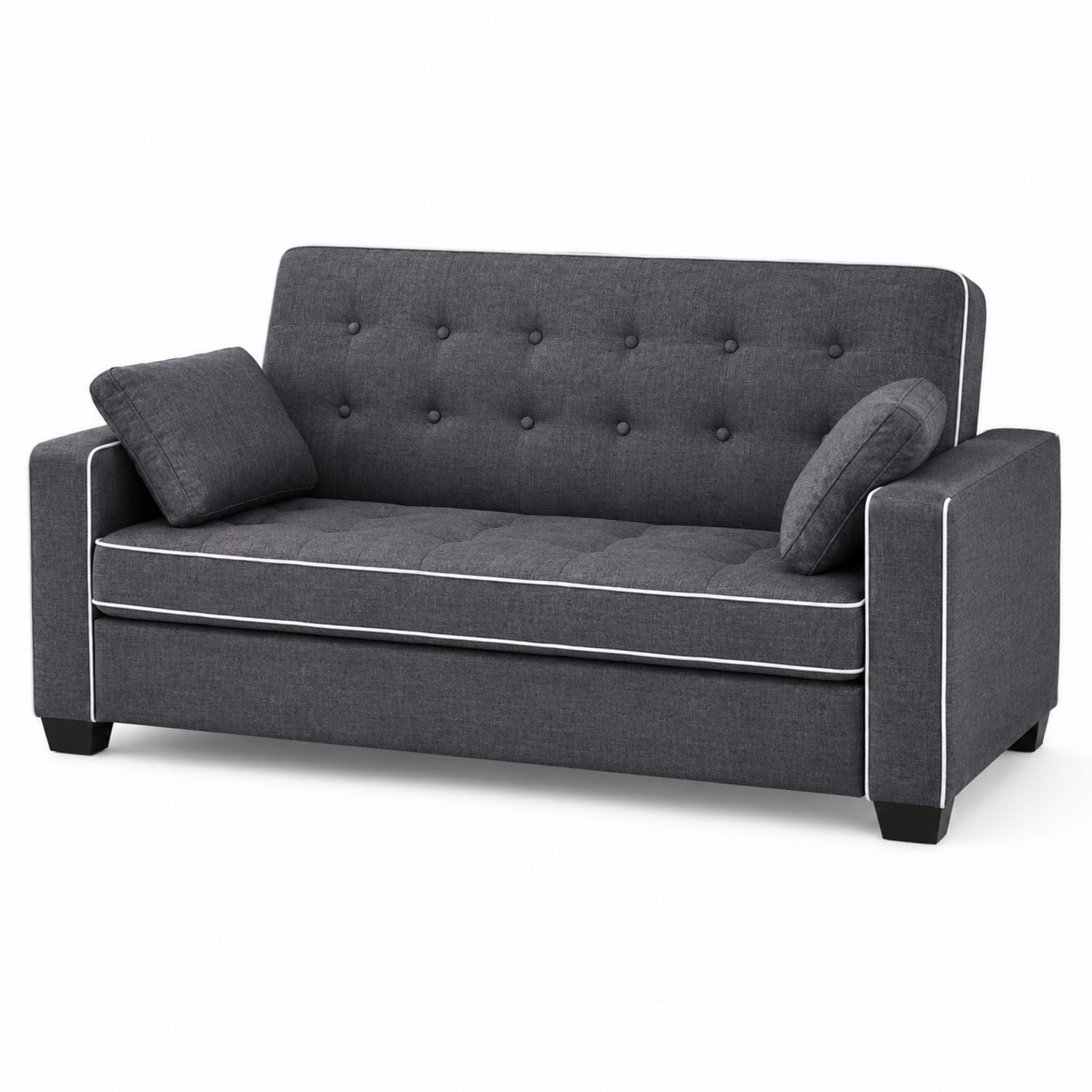Zweisitzer Sofa Stoff Dunkelgrau mit Kissen