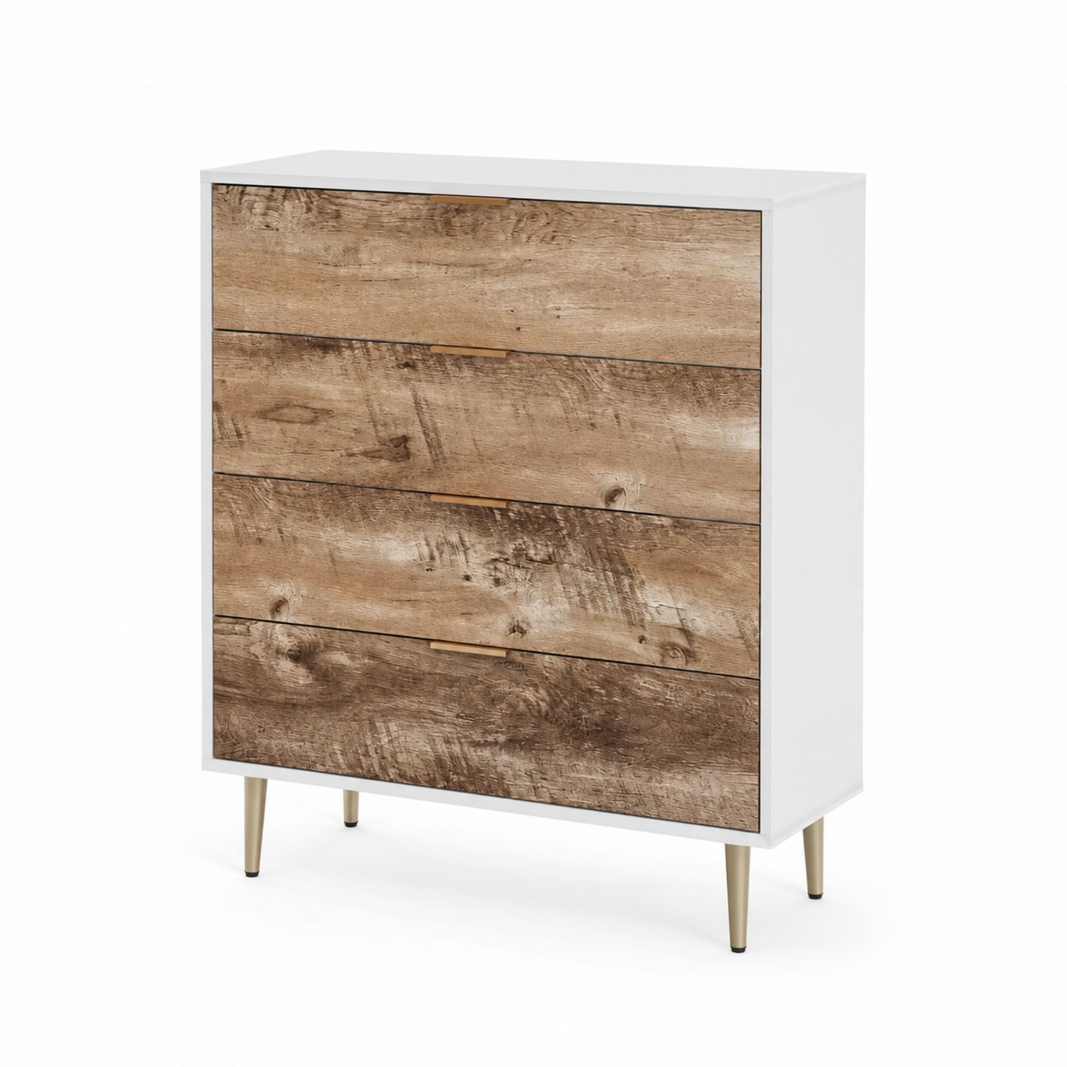 Kommode aus Holzfaserplatte mit 4 Schubladen Weiß/Braun 90x45x105cm