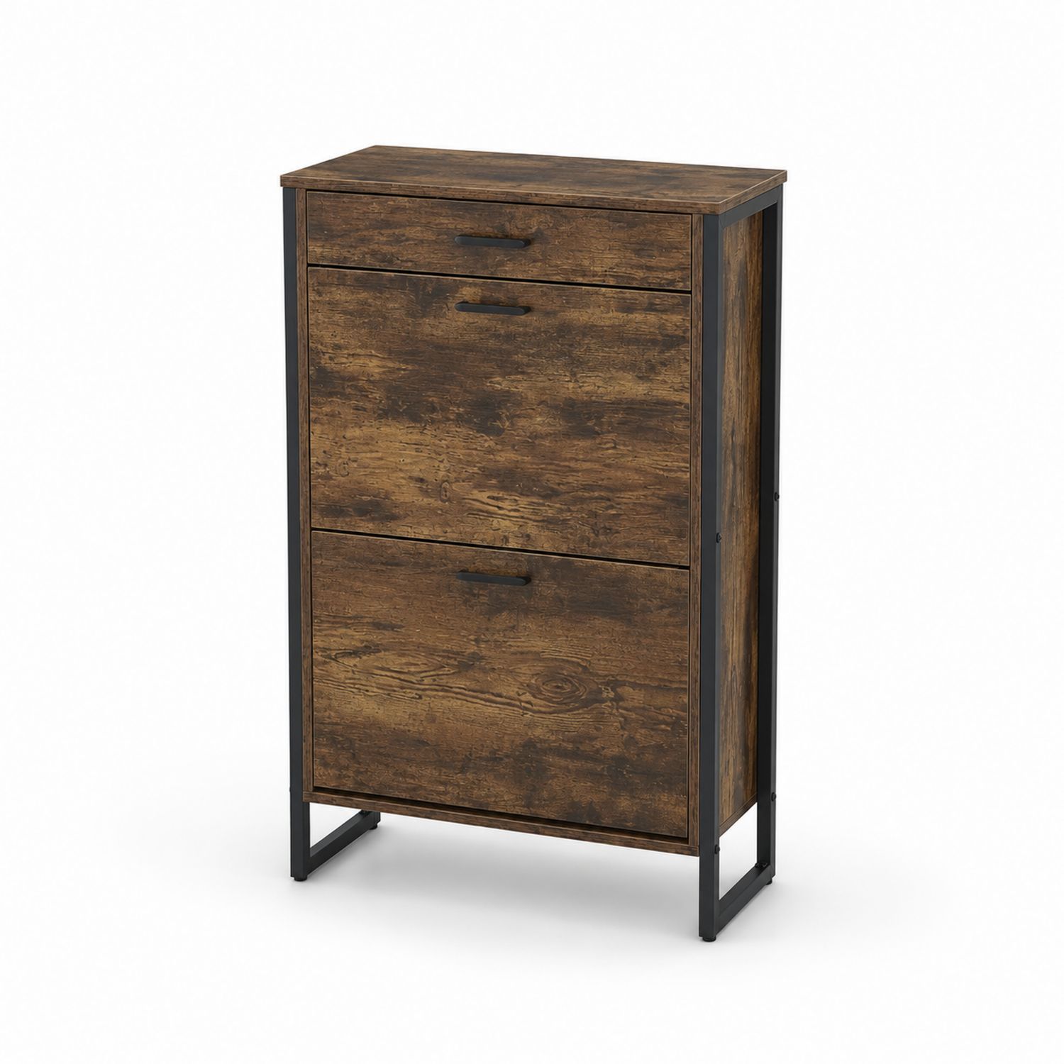 Schuhschrank MDF mit Stahlrahmen, 3 Fächer, Braun