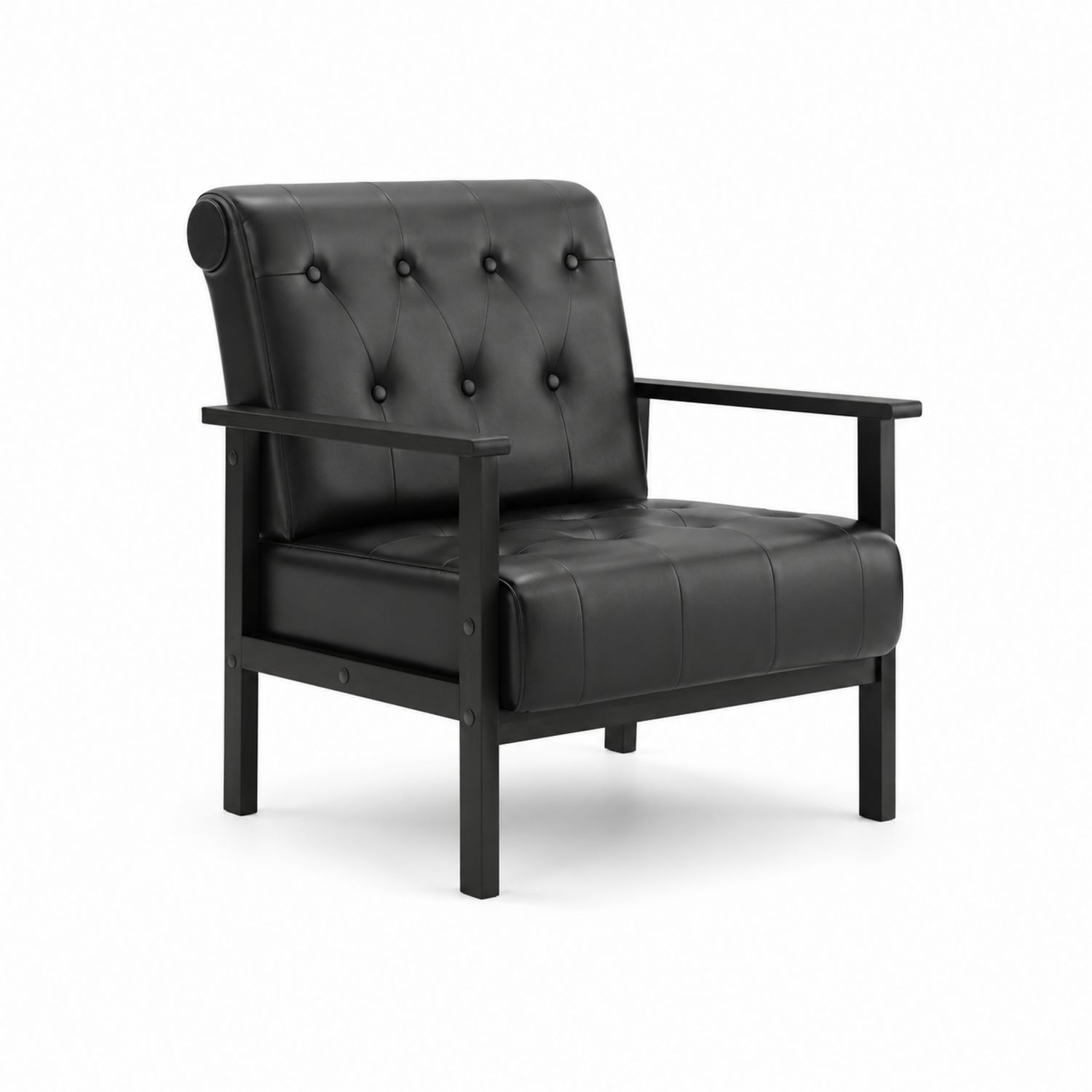 Silla de cuero sintético con estructura de metal negro