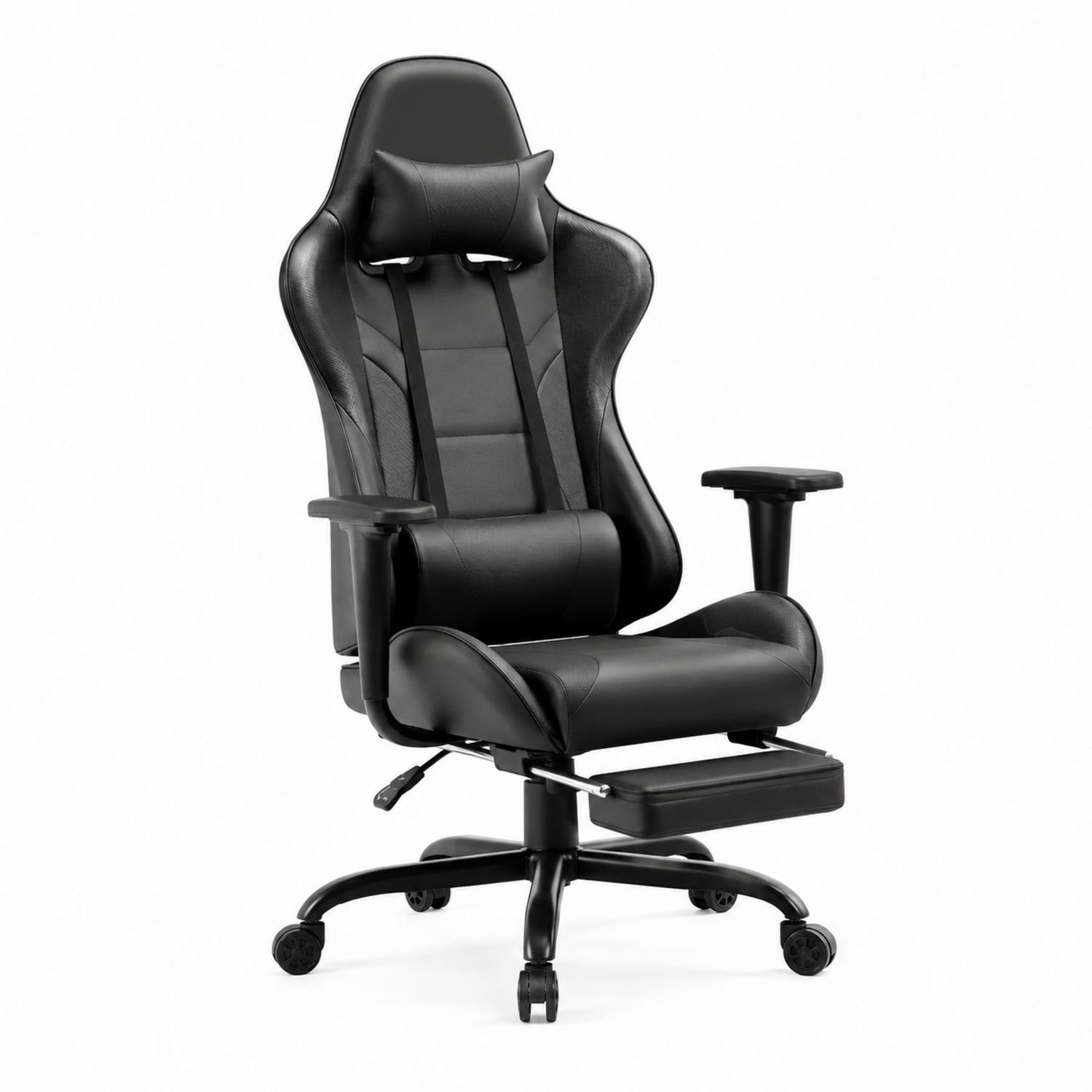 Silla ergonómica de cuero PU negro con reposapiés