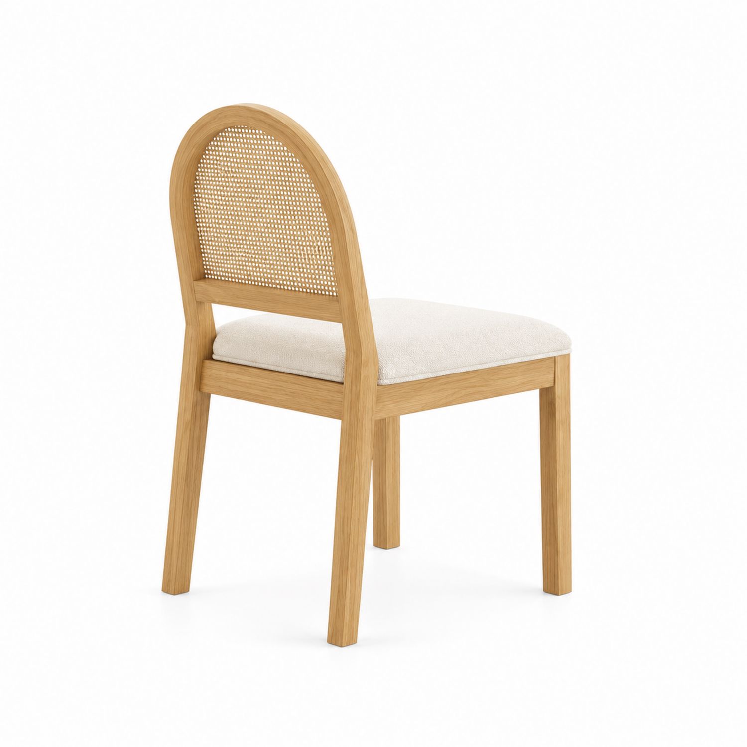 Silla de comedor de madera con respaldo de ratán y asiento beige