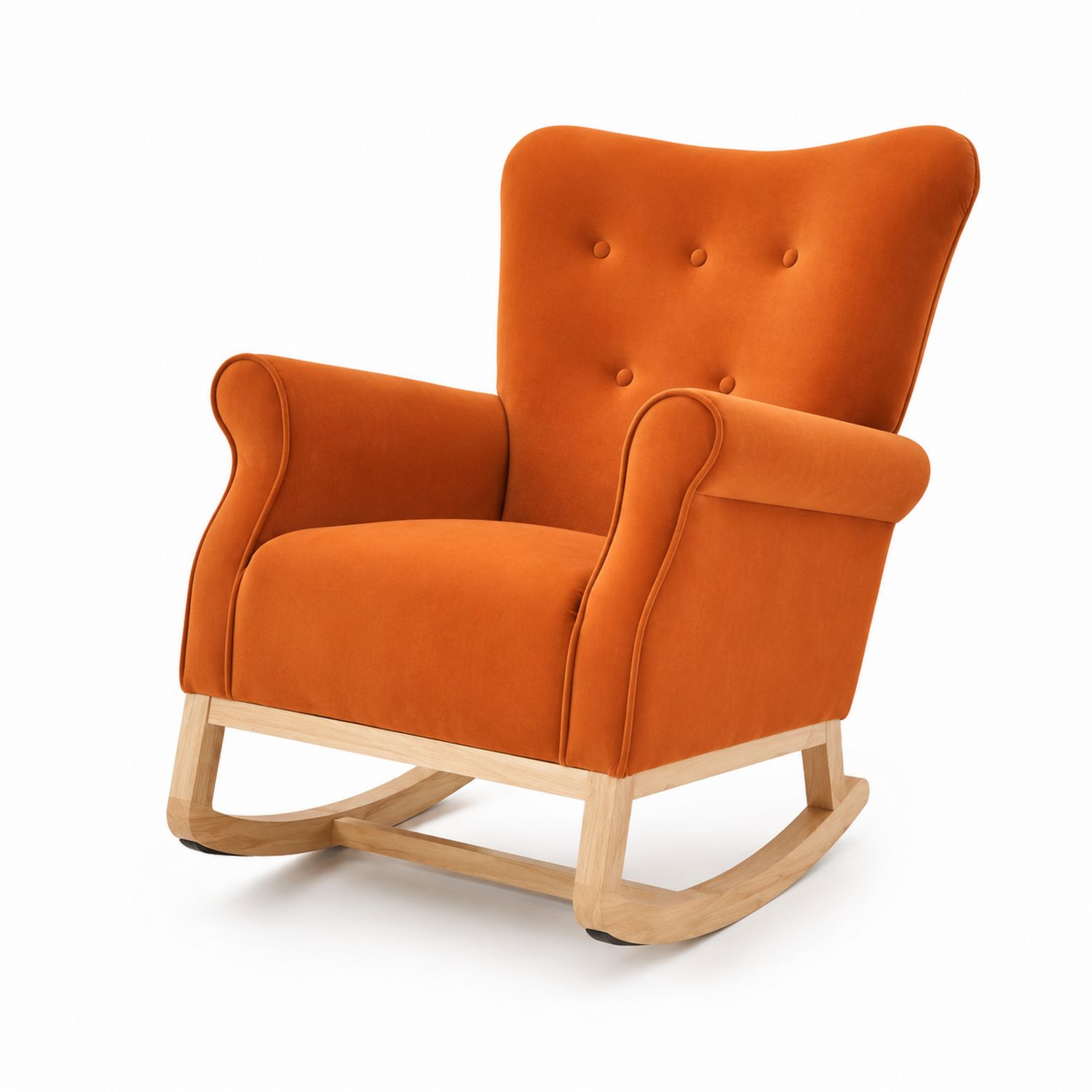 Silla mecedora de terciopelo y madera 85x75x100 cm