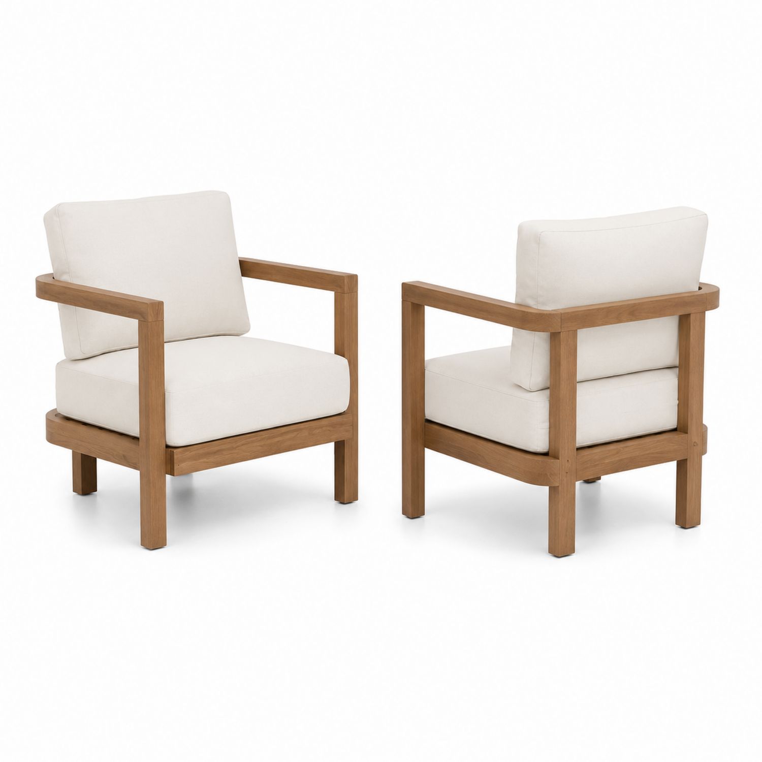 Conjunto de 2 Sillas de Teca con Cojines Beige