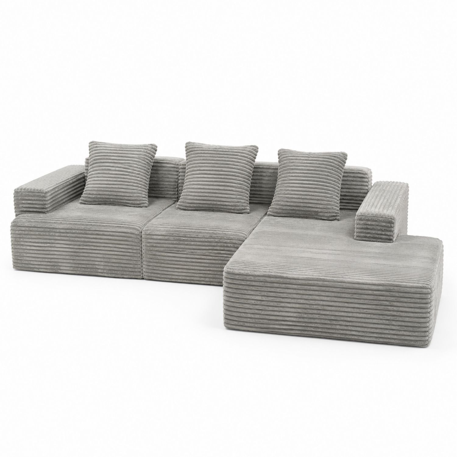 Sofá modular en L de pana gris 300x150x80 cm