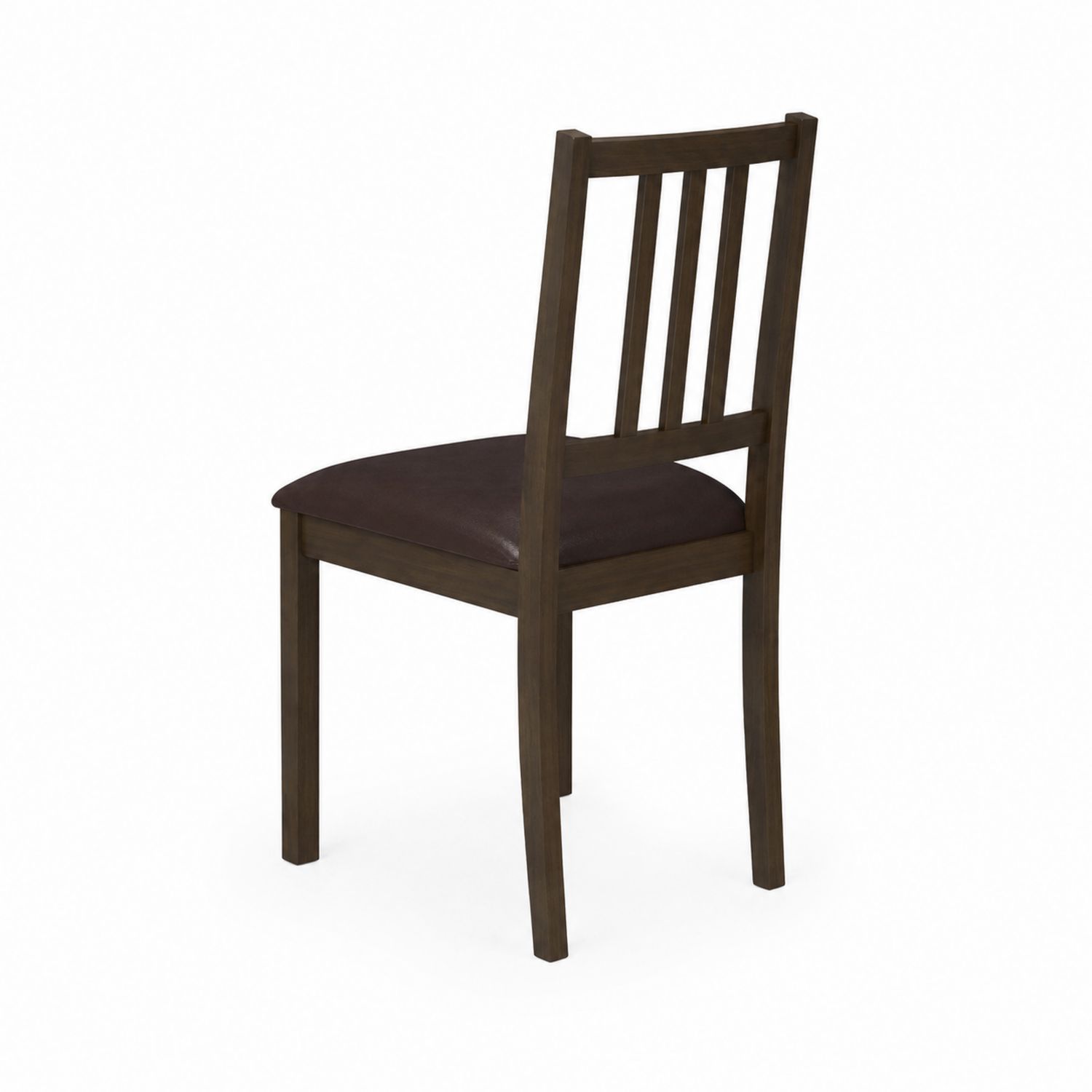 Silla de madera con asiento de cuero sintético marrón