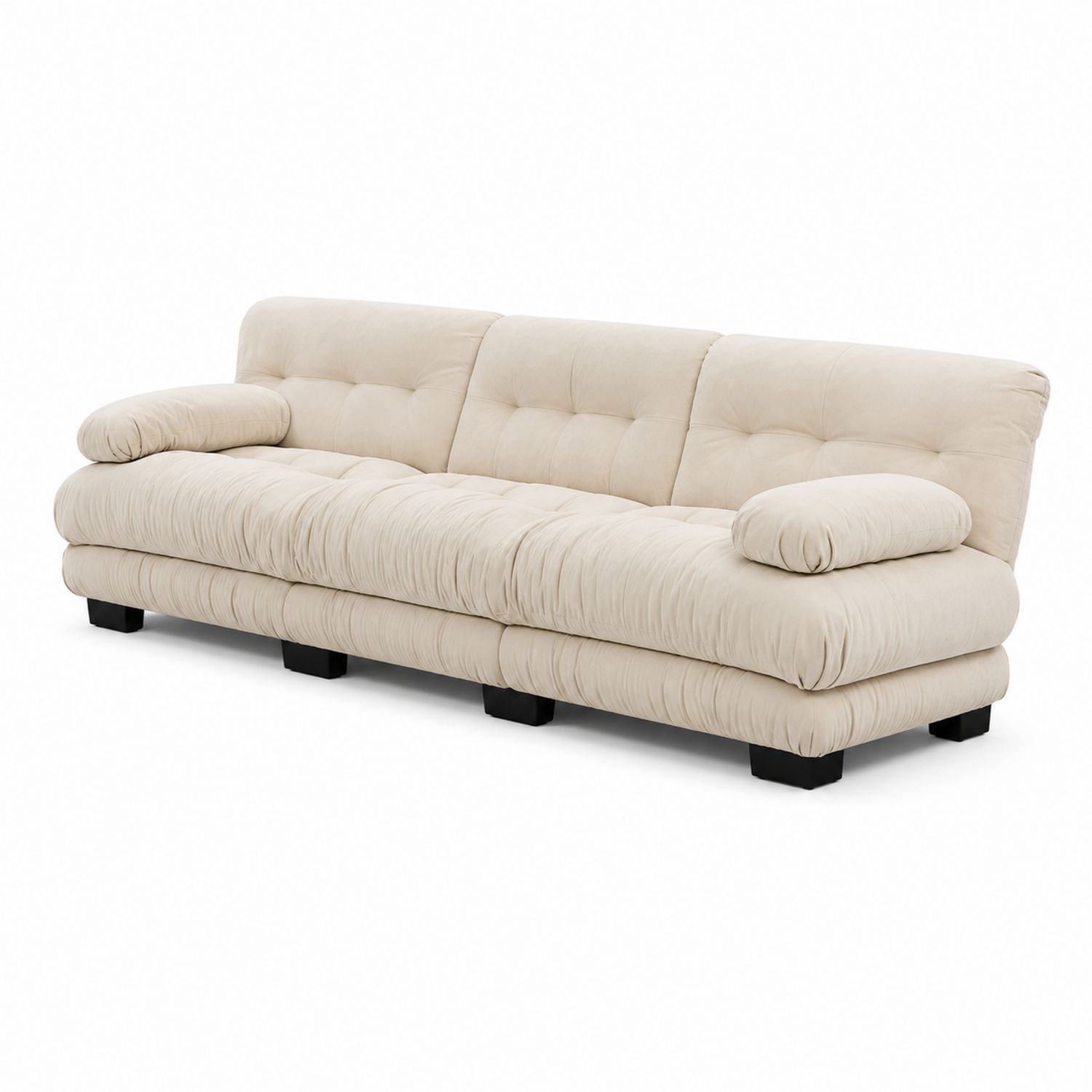Sofá 3 plazas con madera maciza y tapicería beige