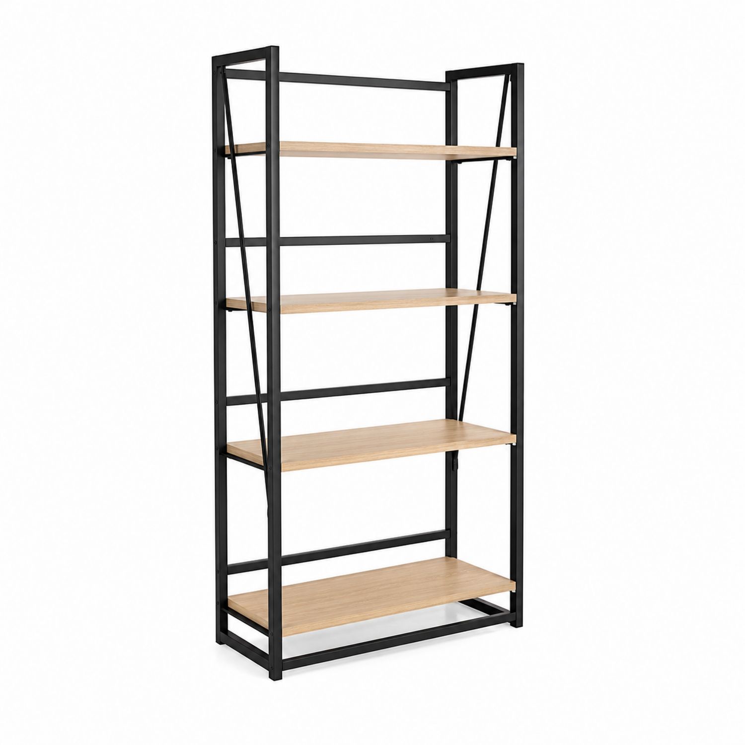 Estantería de metal y madera con 5 niveles negro y madera natural