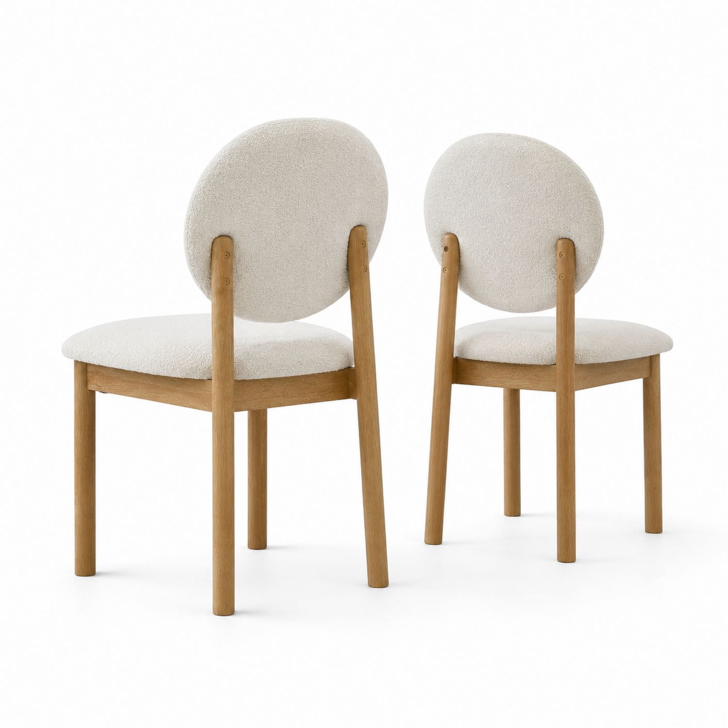 Juego de 2 sillas de comedor de roble y poliéster crema