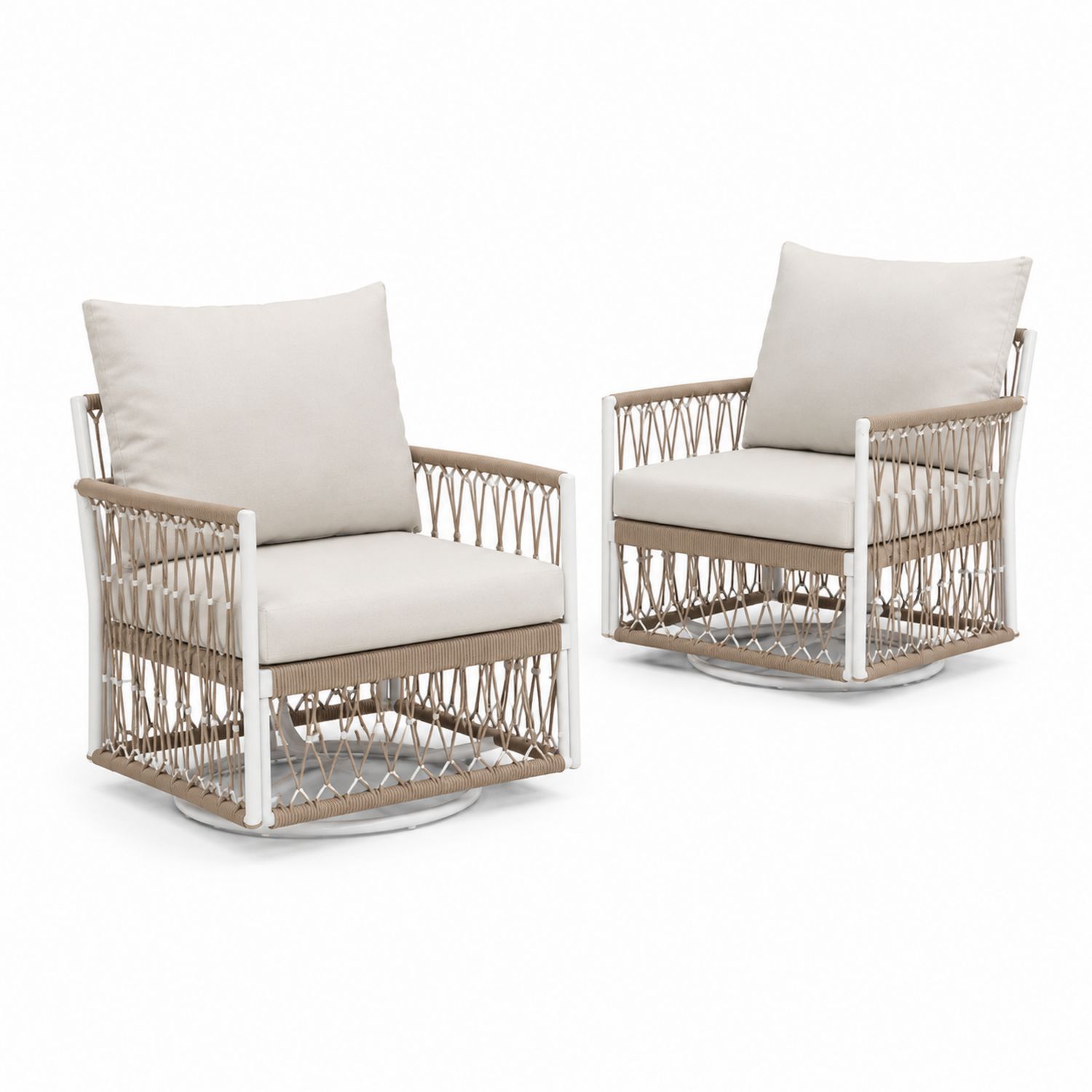 Conjunto de 2 Sillas de Aluminio con Cuerda Trenzada y Cojines Beige