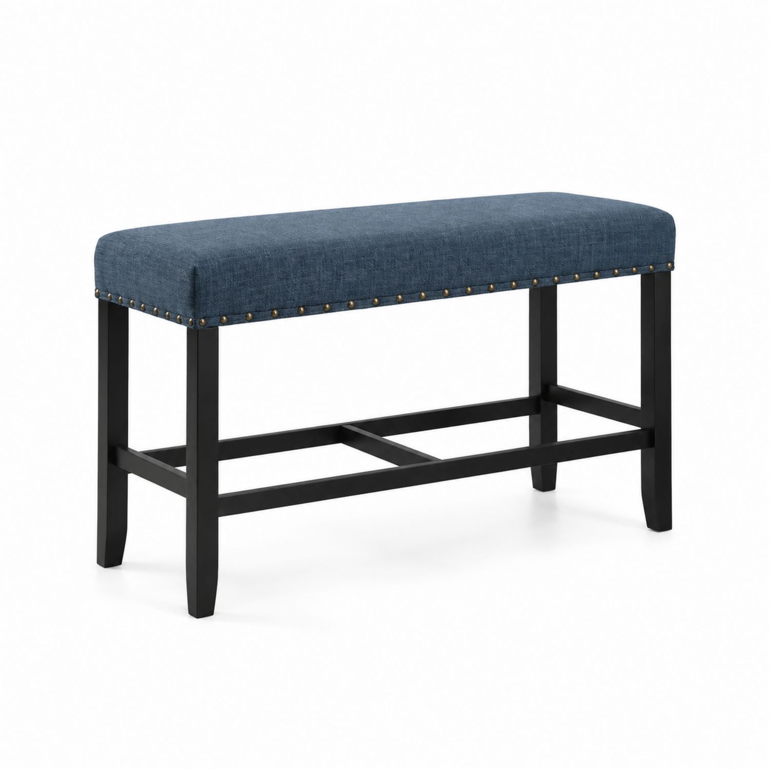 Banco de Tela Azul con Patas de Madera Negra 100x40x45 cm