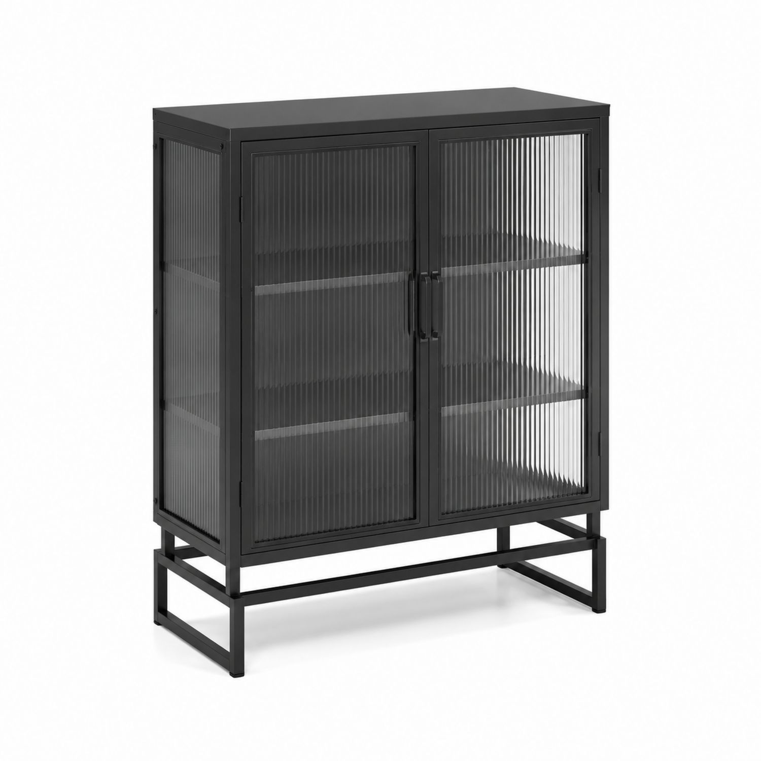 Aparador de metal con puertas de vidrio acanalado 120x40x100 cm