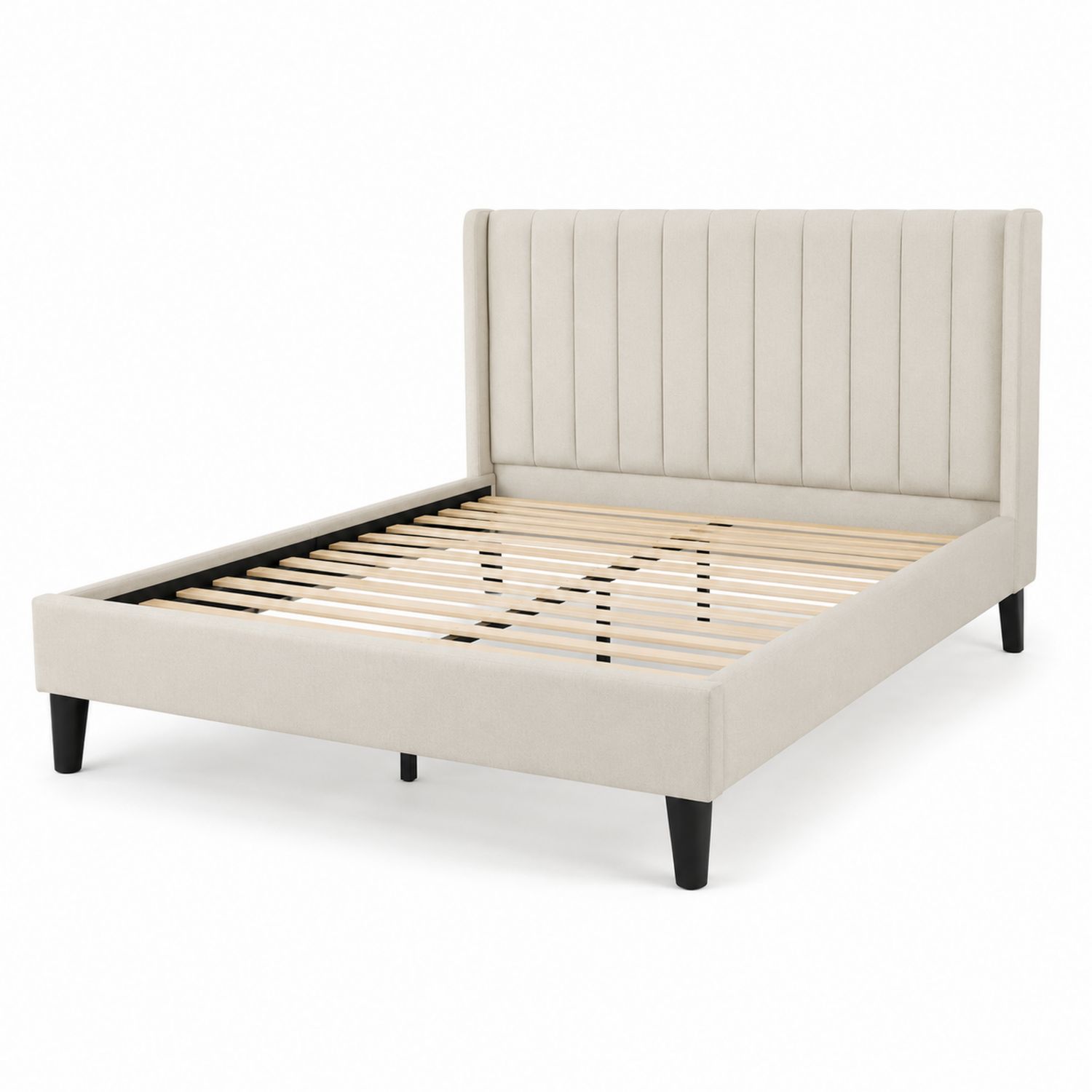 Letto matrimoniale in legno e poliestere con testiera alta 160x200 cm Beige-Lumivista