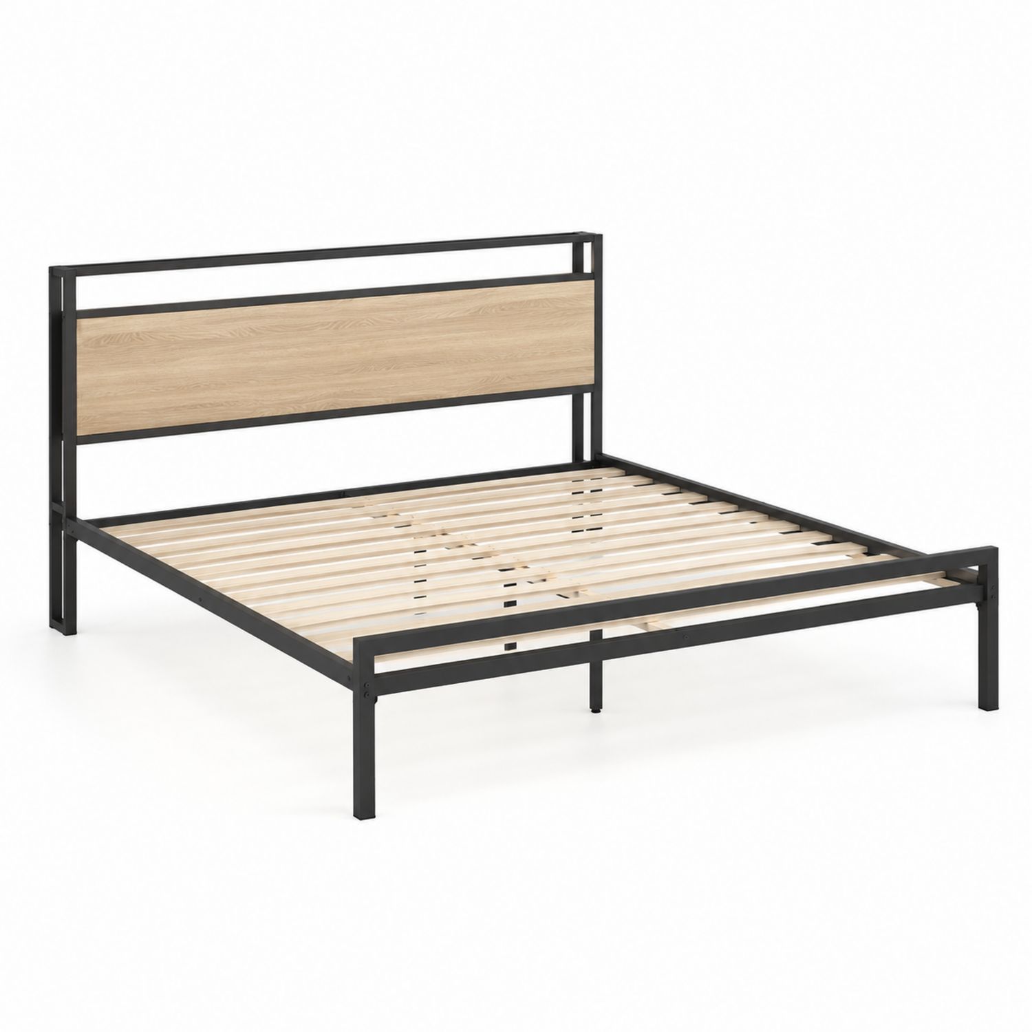 Letto matrimoniale metallo e legno 200x160 cm Nero-Lumivista