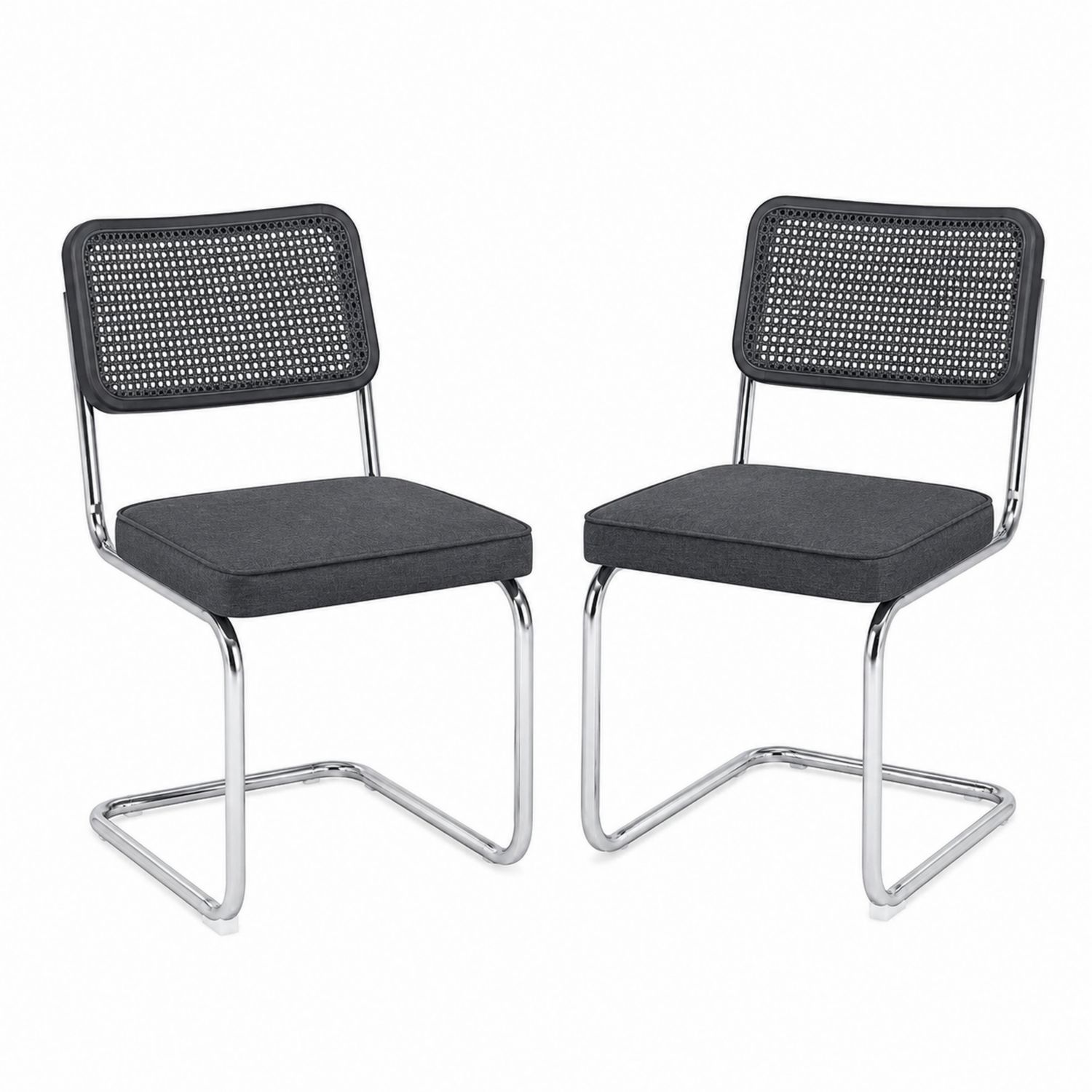 Set di 2 sedie in tessuto grigio con struttura in metallo cromato-Lumivista