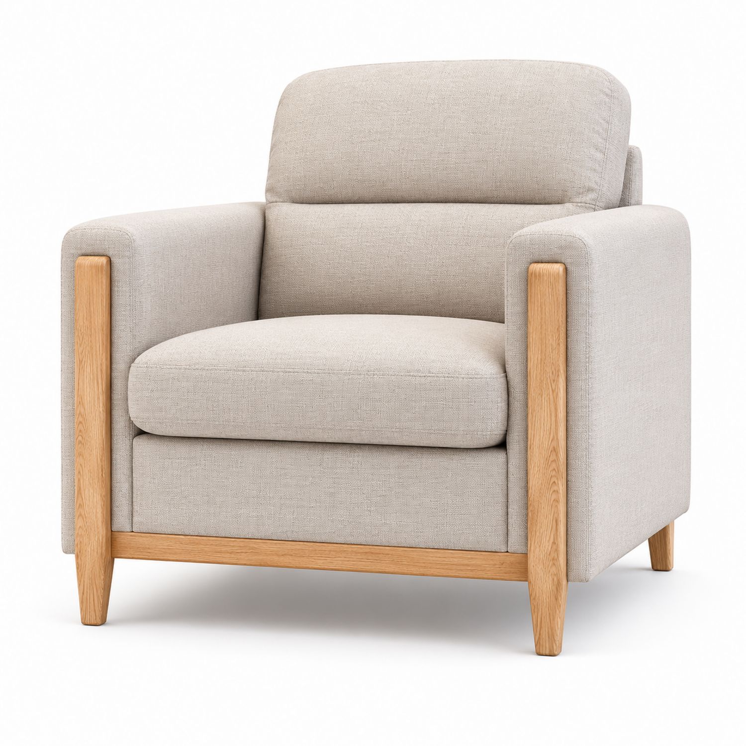 Poltrona in Tessuto Beige con Struttura in Rovere-Lumivista
