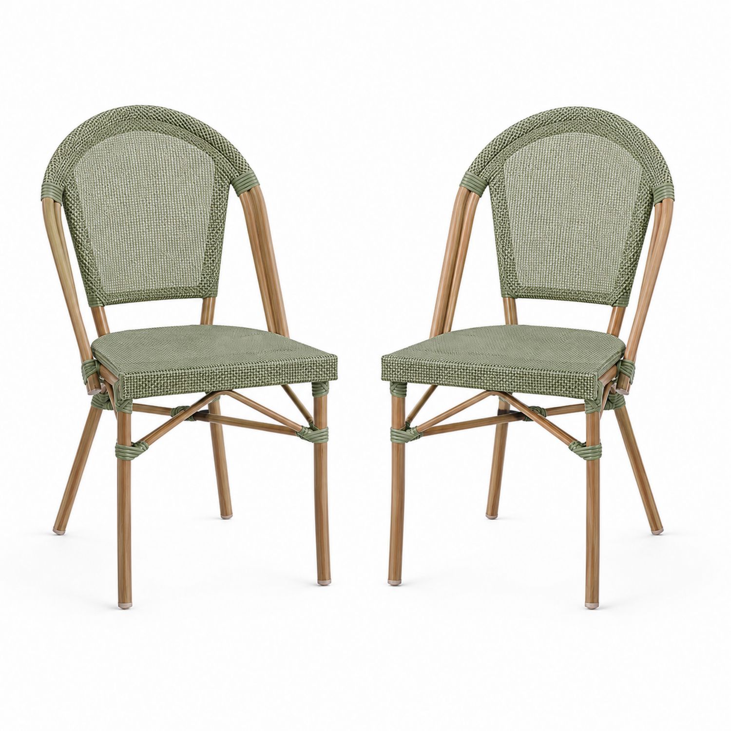Set di 2 Sedie in Rattan Sintetico Verde con Struttura in Alluminio-Lumivista