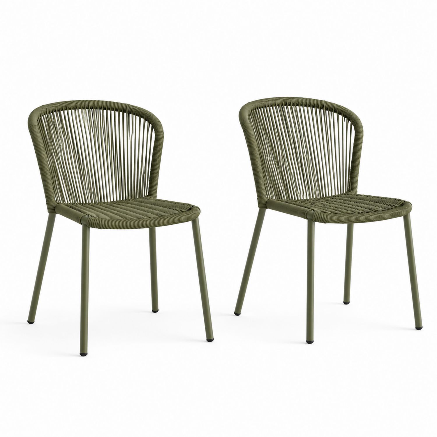 Set di 2 sedie in corda intrecciata e metallo verde-Lumivista