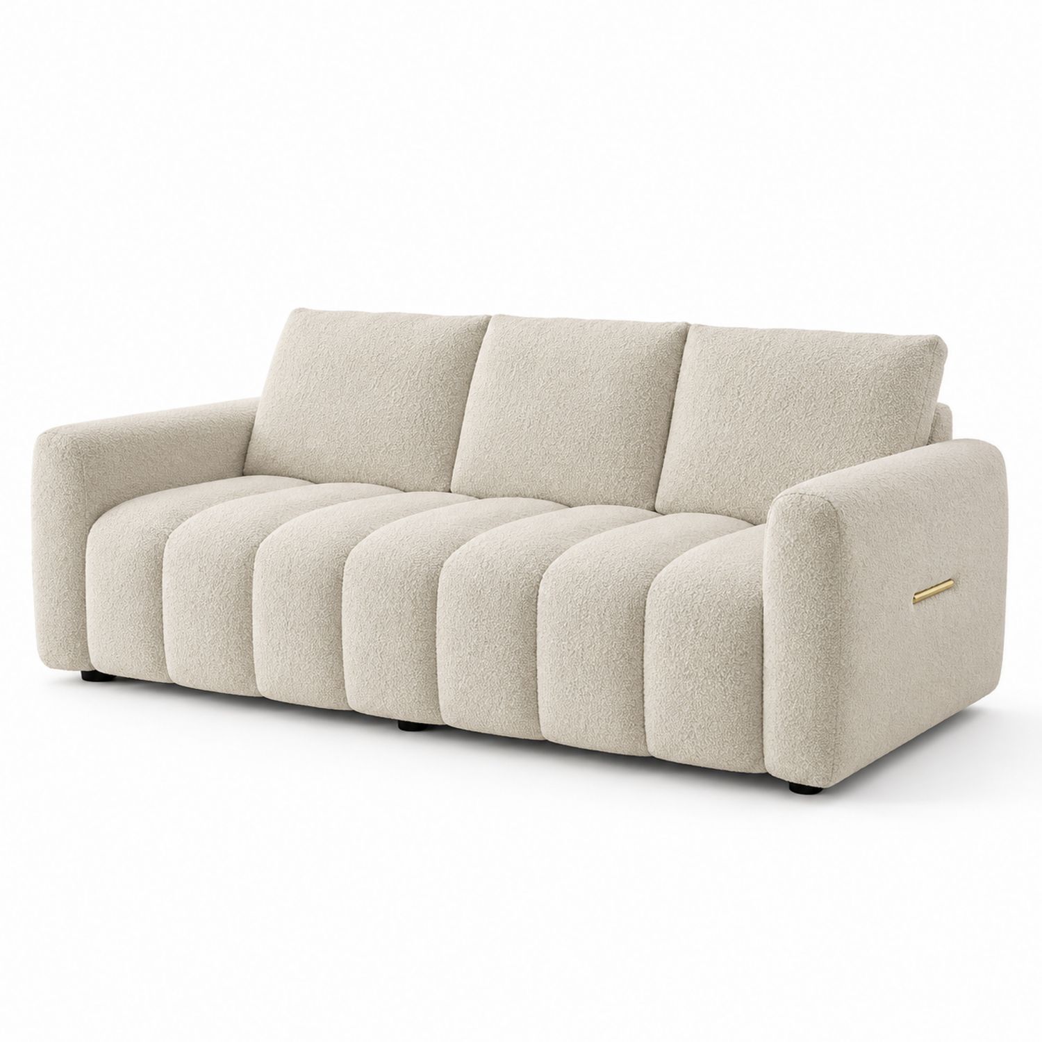 Divano a Tre Posti in Tessuto Bouclé Beige-Lumivista