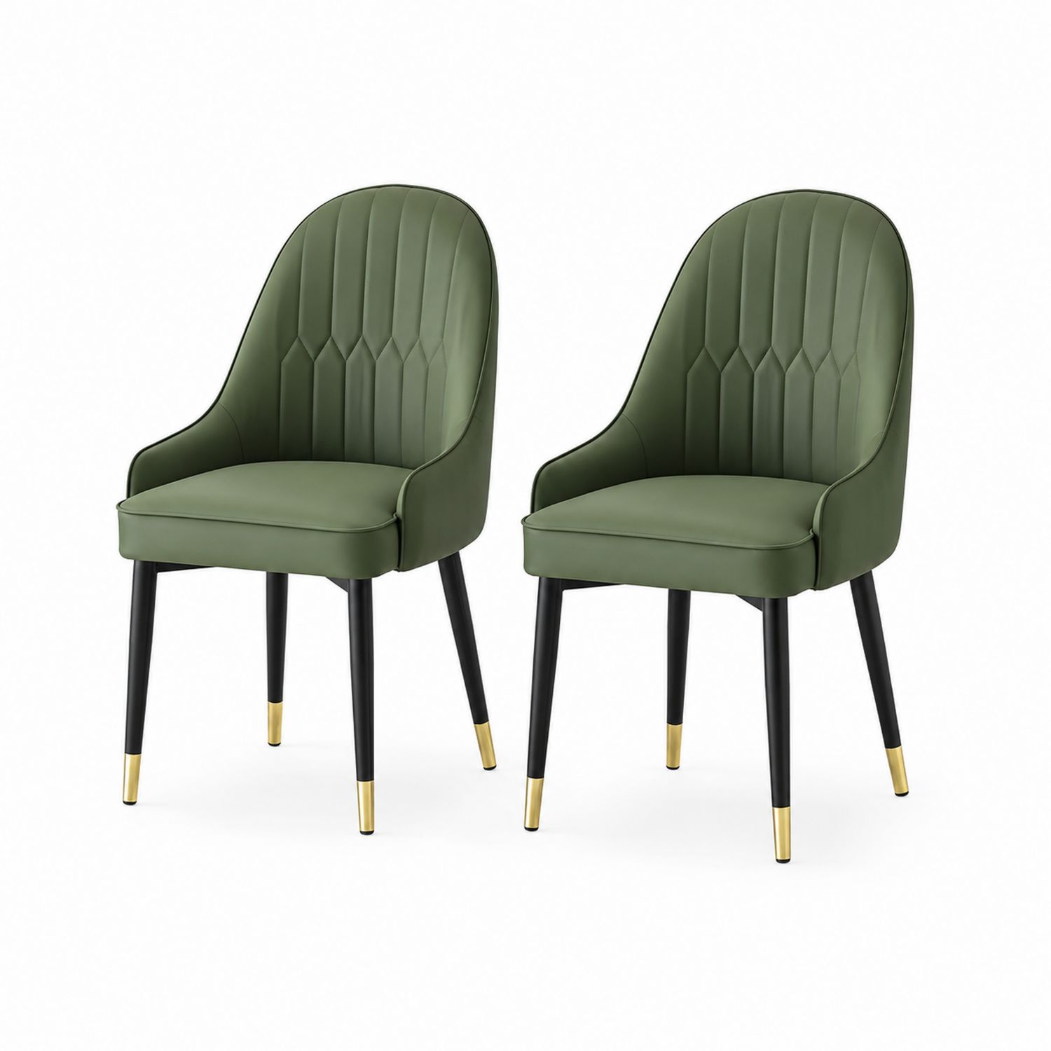 Set di 2 Sedie in Pelle Sintetica Verde con Gambe in Metallo e Dettagli in Ottone-Lumivista
