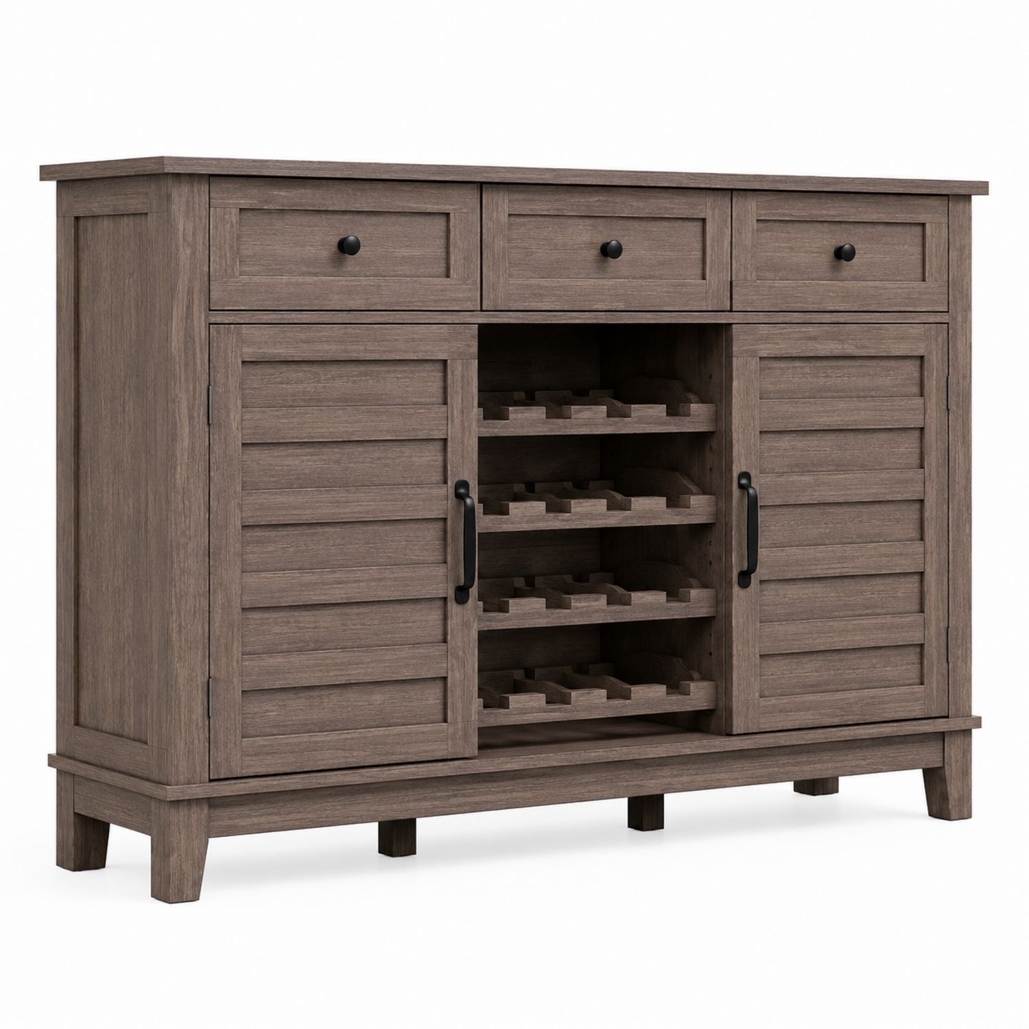 Credenza in legno con portabottiglie e tre cassetti marrone chiaro 80x140x40 cm-Lumivista