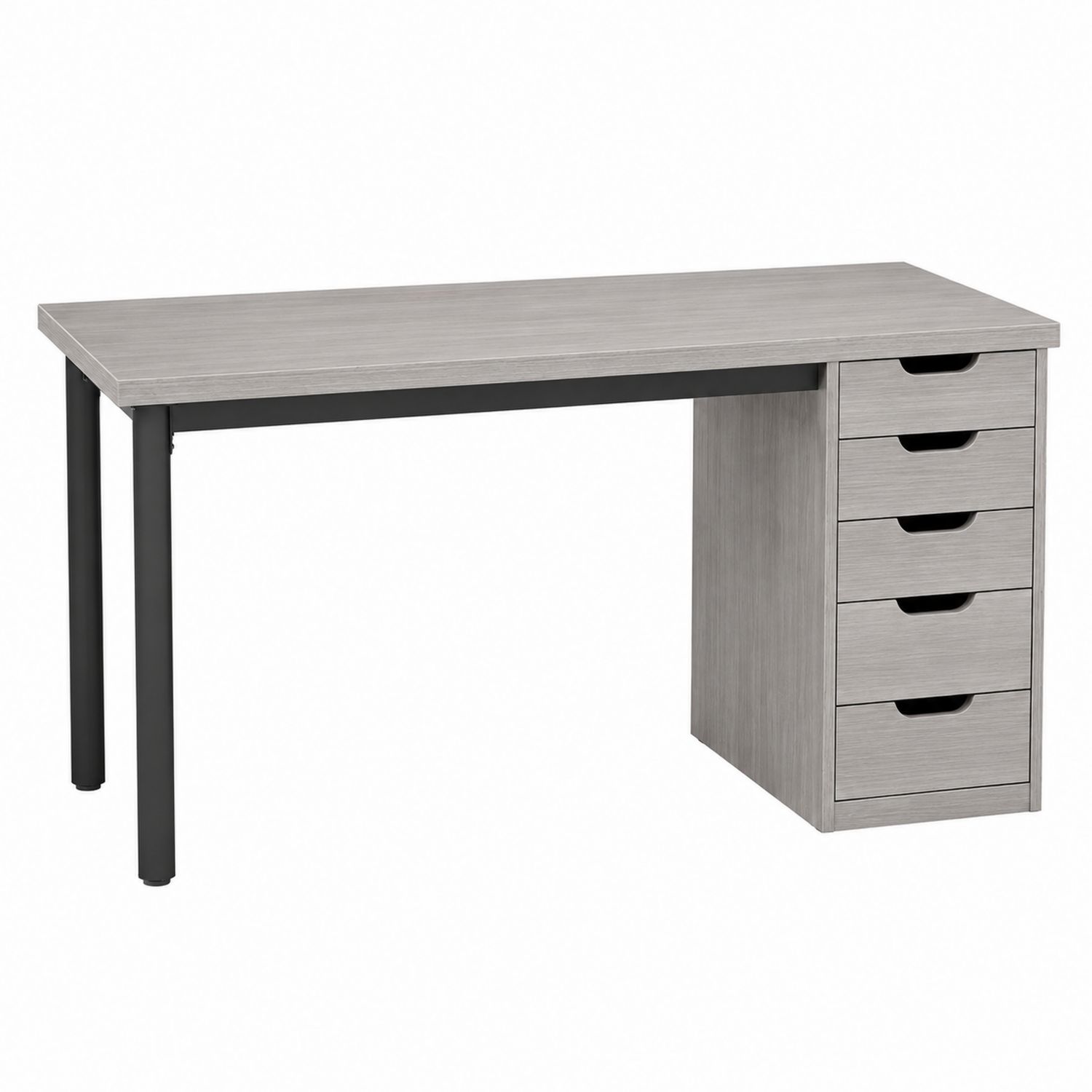 Scrivania in legno laminato grigio con 5 cassetti-Lumivista