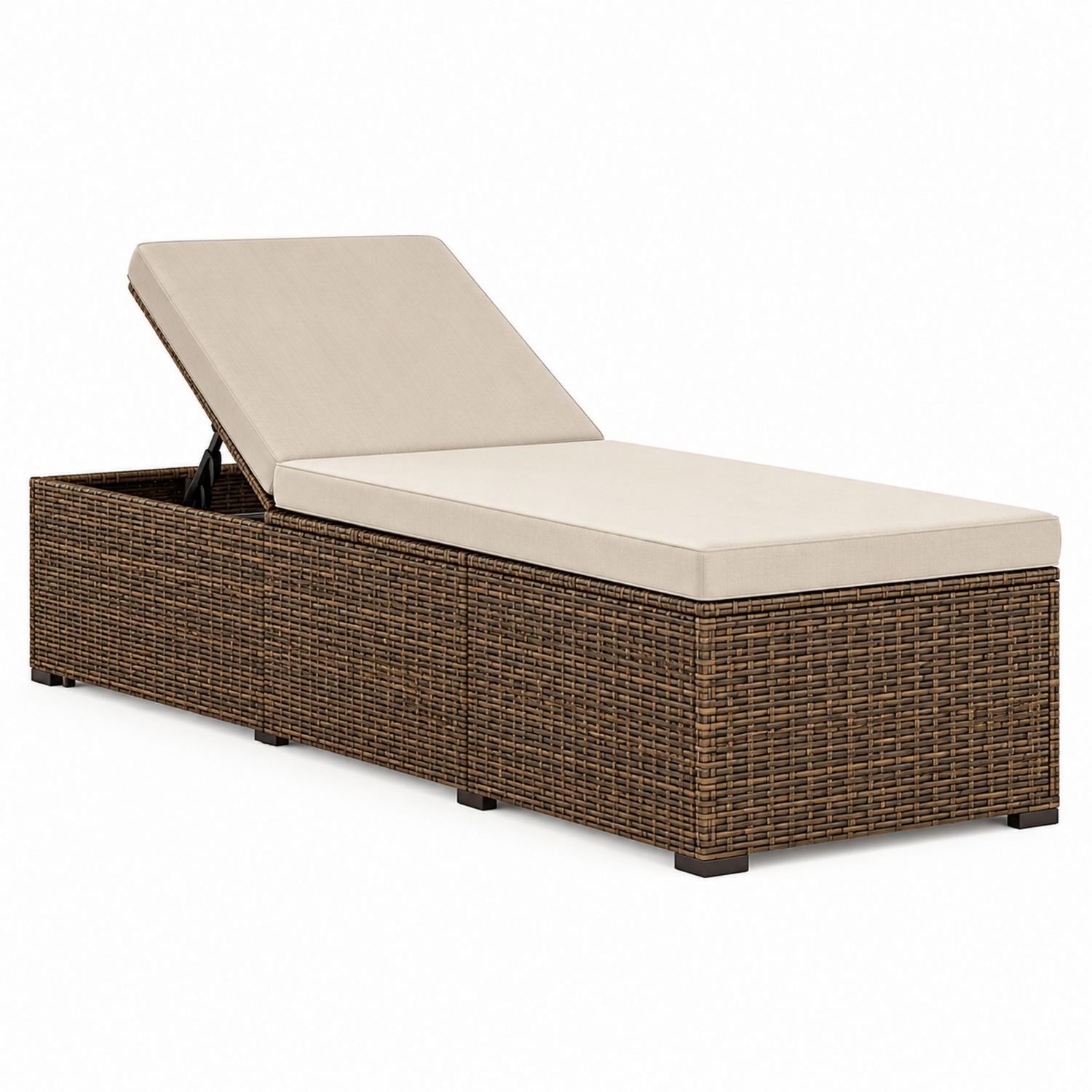 Lettino prendisole in rattan con cuscino beige-Lumivista