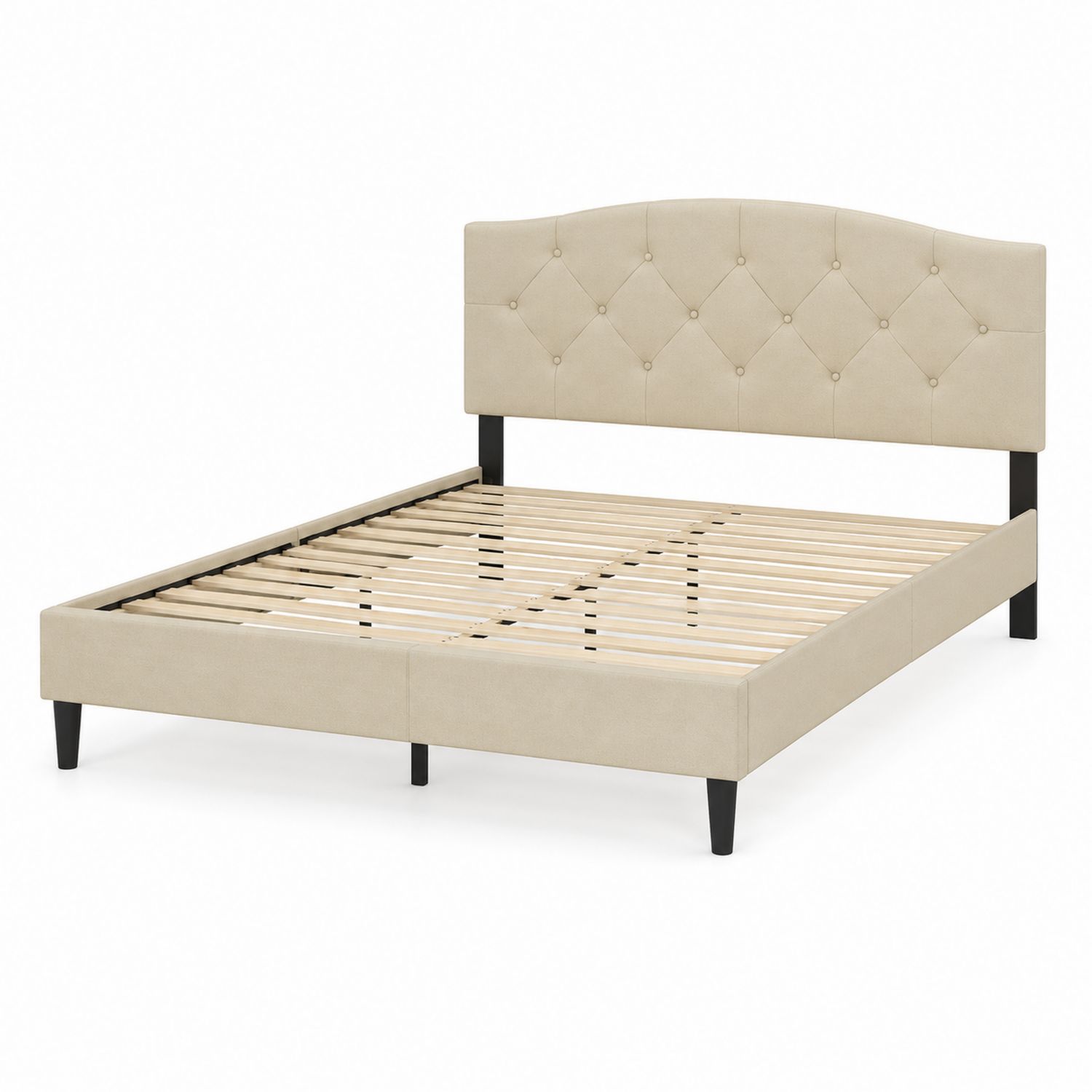 Letto Matrimoniale con Testiera Imbottita Beige-Lumivista