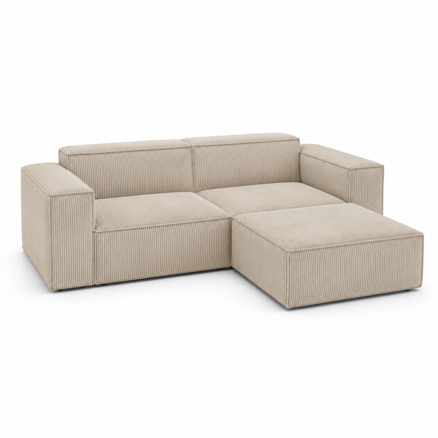 Divano angolare modulare in tessuto a coste beige-Lumivista