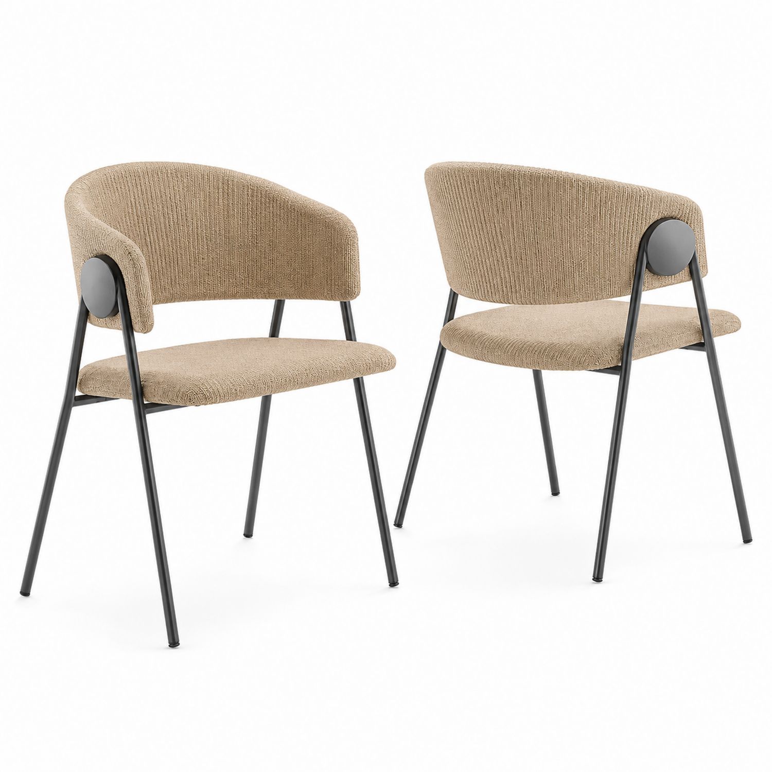 Set di 2 Sedie in Tessuto Jacquard Beige con Gambe in Metallo Nero-Lumivista