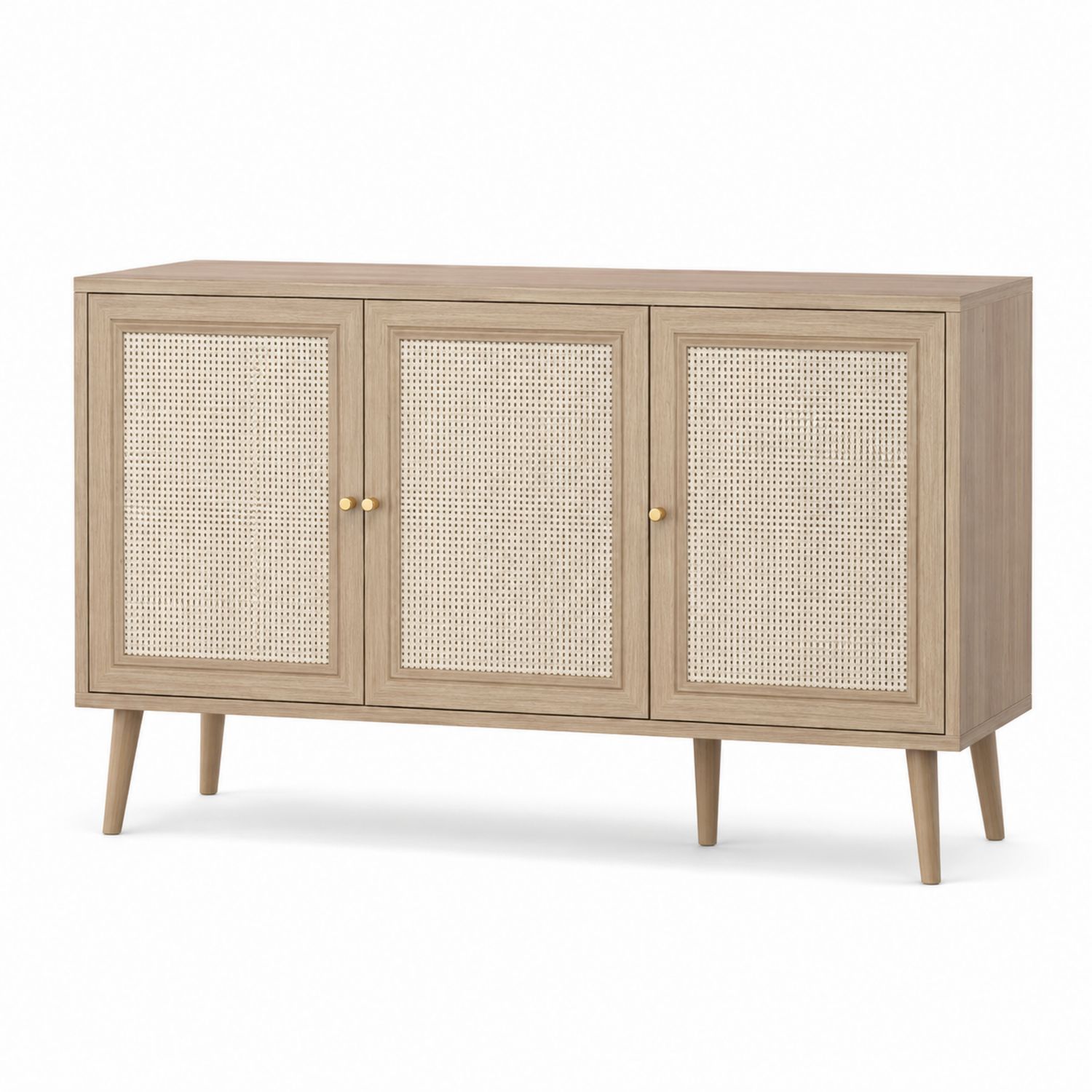 Credenza in Quercia e Rattan Naturale a Tre Ante-Lumivista