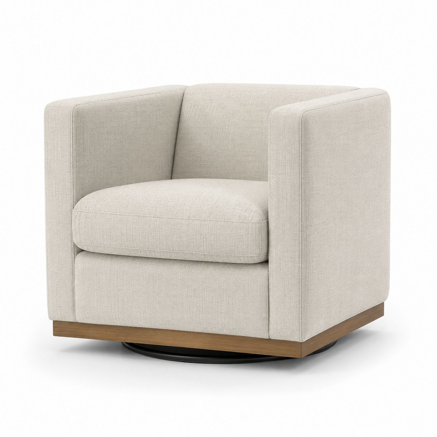 Poltrona Girevole in Tessuto Beige con Base in Legno-Lumivista