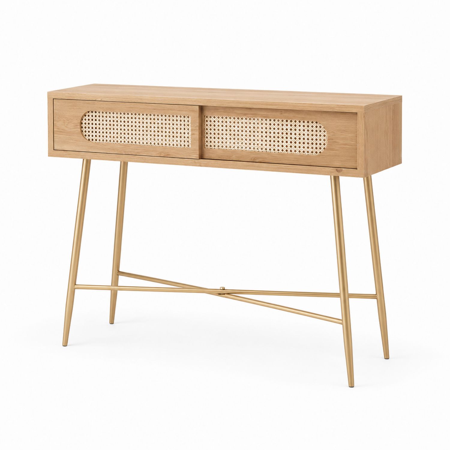Consolle in Legno di Rovere con Cassetti e Gambe in Metallo-Lumivista