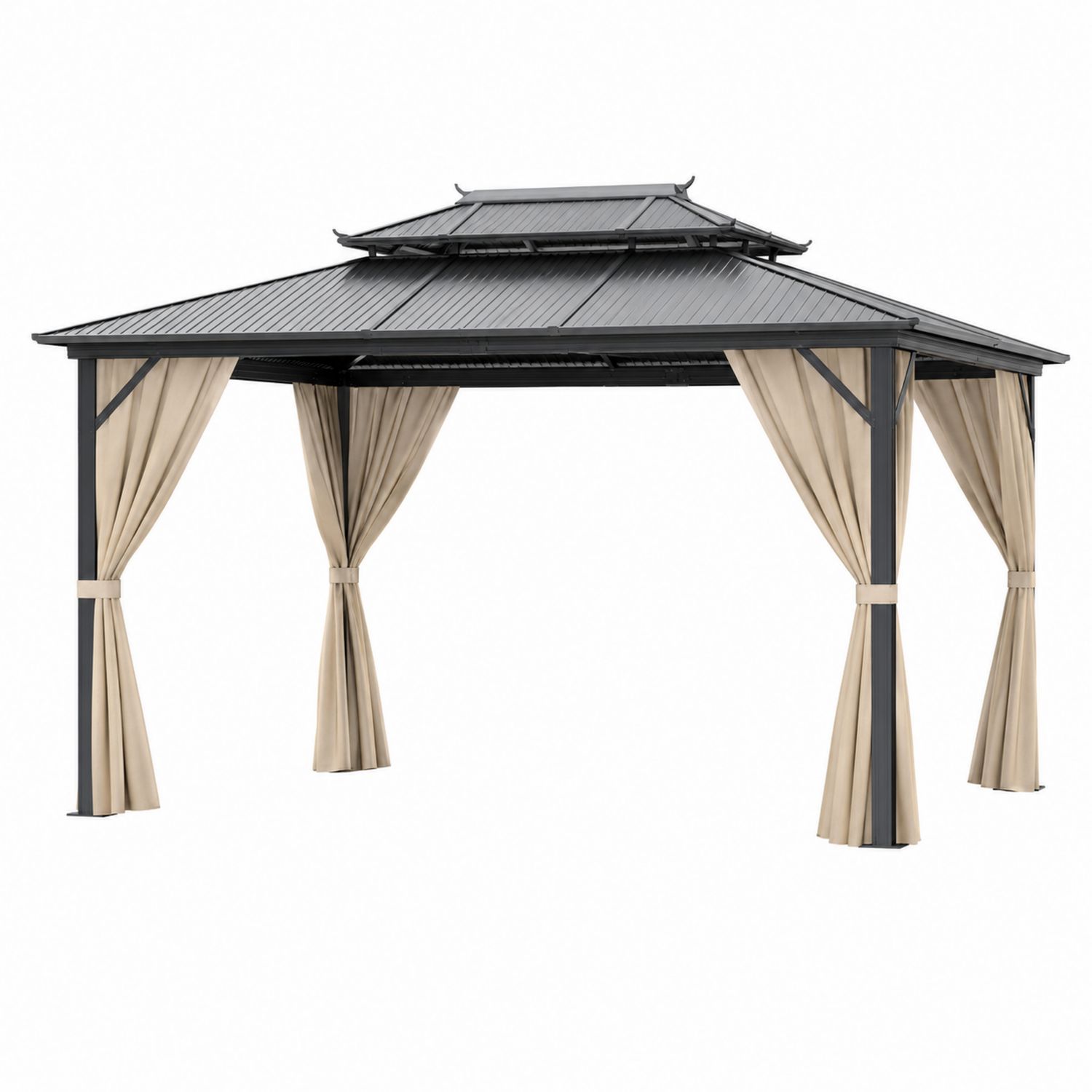 Gazebo da Giardino in Alluminio con Tende e Tettoia a Due Livelli 3x4m-Lumivista