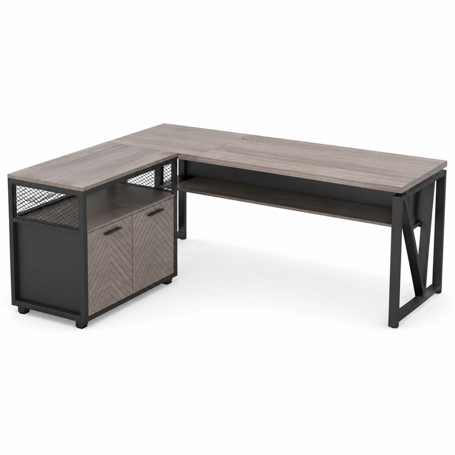 Scrivania angolare a L in Legno e Metallo Nero/Grigio-Lumivista
