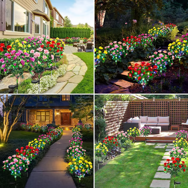 🔥Hot Sale🔥Memorial Garden Bloom Lights – Featuring Ultra-Realistic Artificial Petals, Solar-Powered & Weatherproof