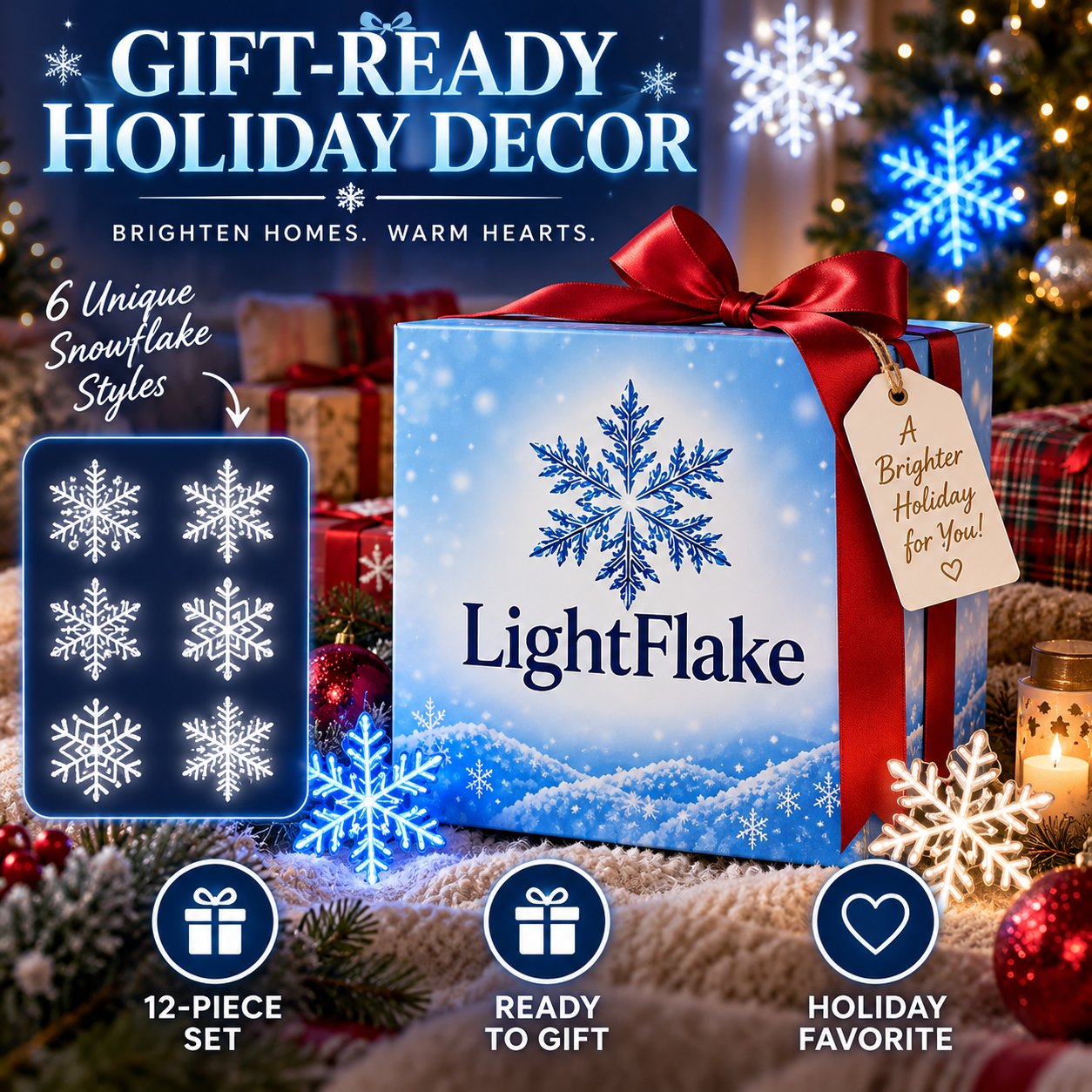 ❄️ 12-Piece LED Snowflake Wall Light Set – Remote- Controlled Christmas Winter Decor