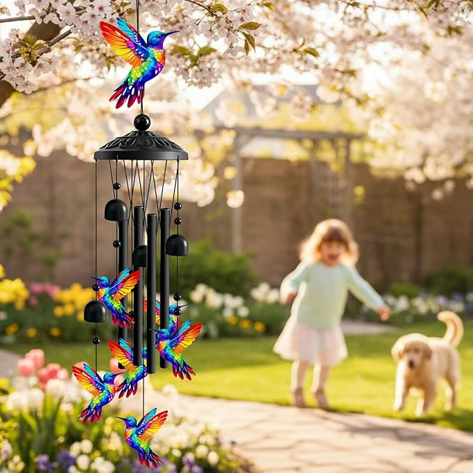 🔥Juneteenth 49% OFF🔥 — 🦜Vintage Colorful Hummingbird Wind Chime with Metal Tubes and Bells