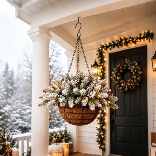 🎄Christmas Promotion 50% OFF🔥New Artificial Christmas Hanging Basket with Warm Led Lights